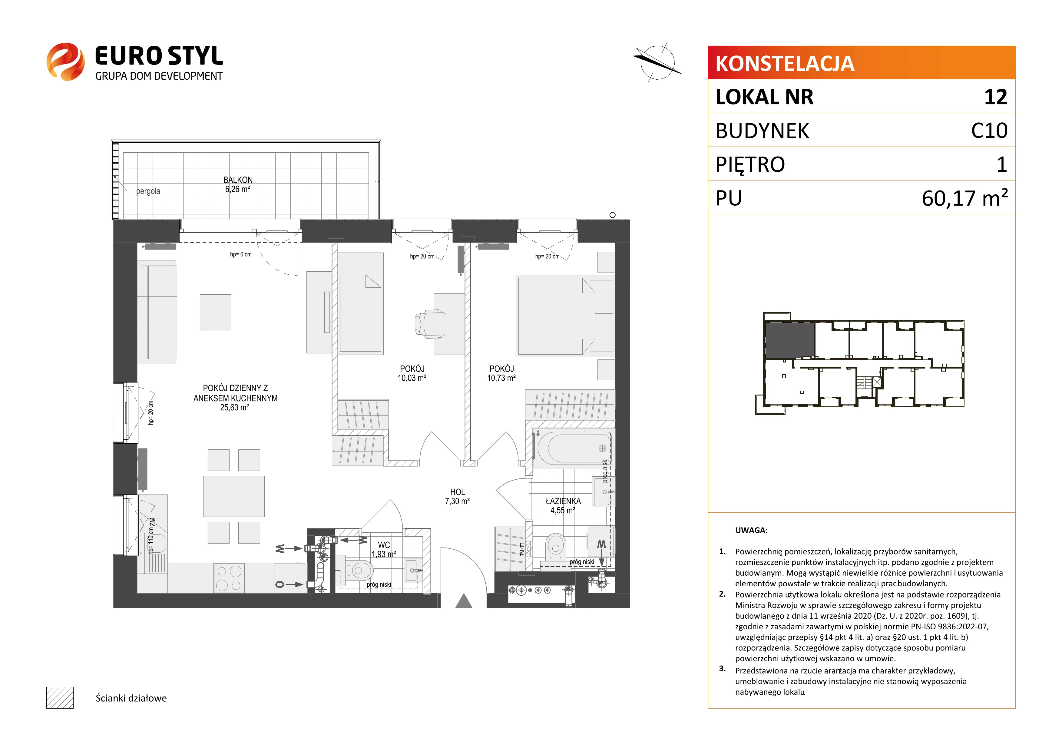 3 pokoje, mieszkanie 60,17 m², piętro 1, oferta nr C10/12, Konstelacja - etap III, Gdynia, Pogórze, ul. Paderewskiego