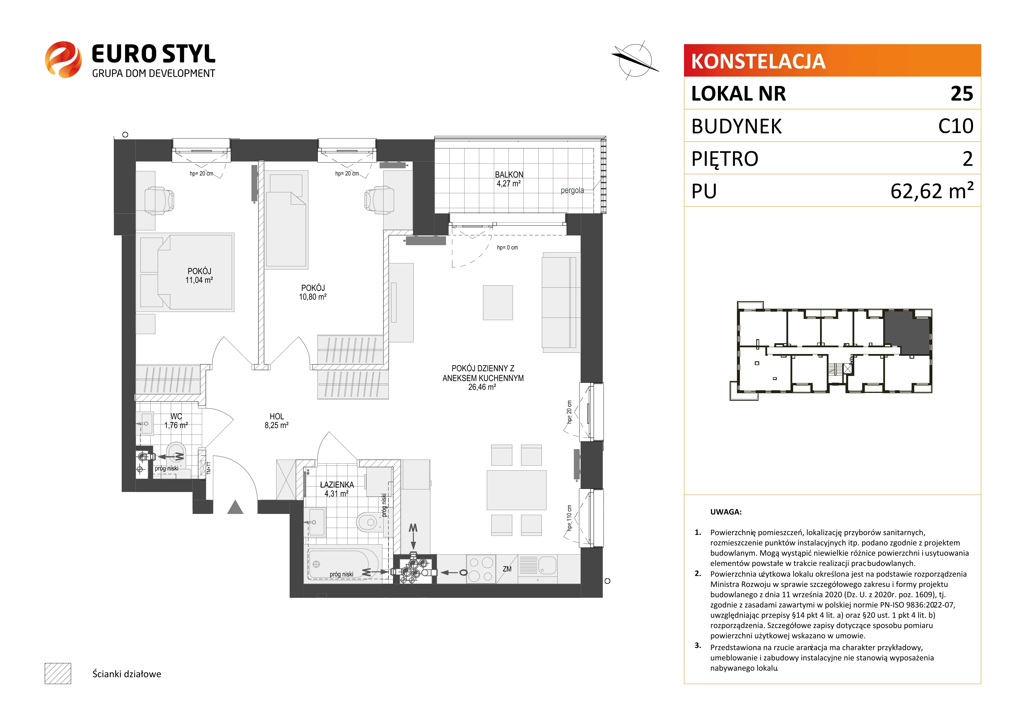 3 pokoje, mieszkanie 62,62 m², piętro 2, oferta nr C10/25, Konstelacja - etap III, Gdynia, Pogórze, ul. Paderewskiego