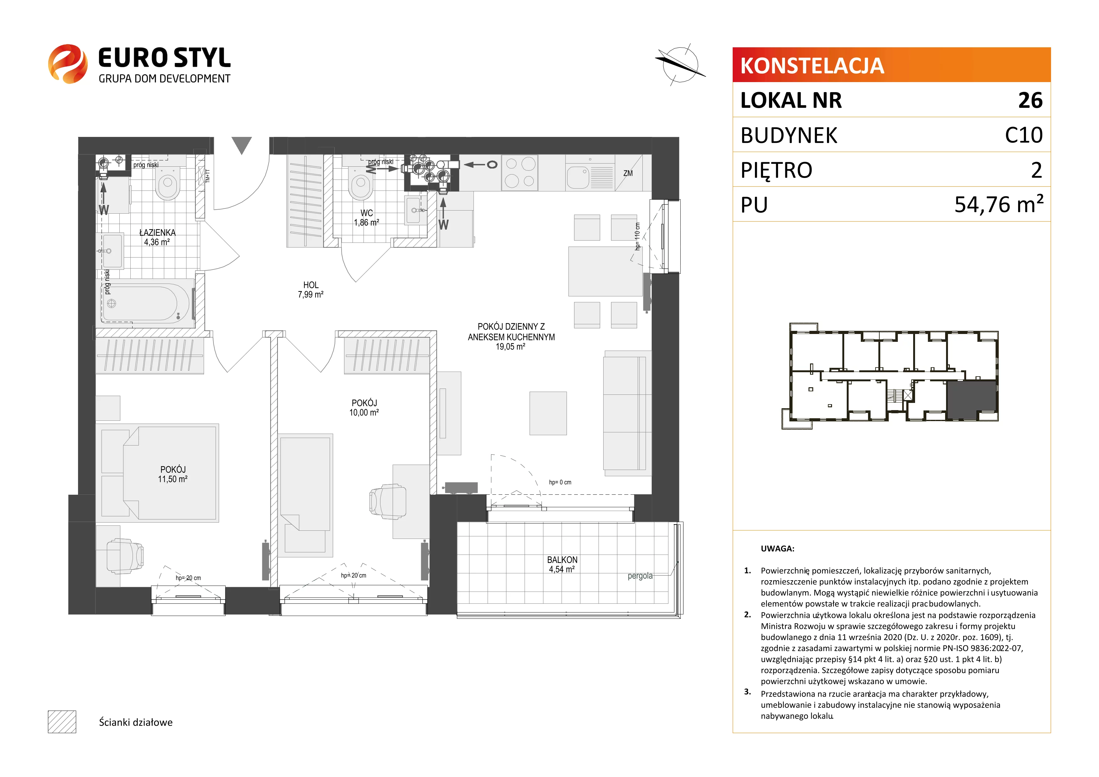 3 pokoje, mieszkanie 54,76 m², piętro 2, oferta nr C10/26, Konstelacja - etap III, Gdynia, Pogórze, ul. Paderewskiego