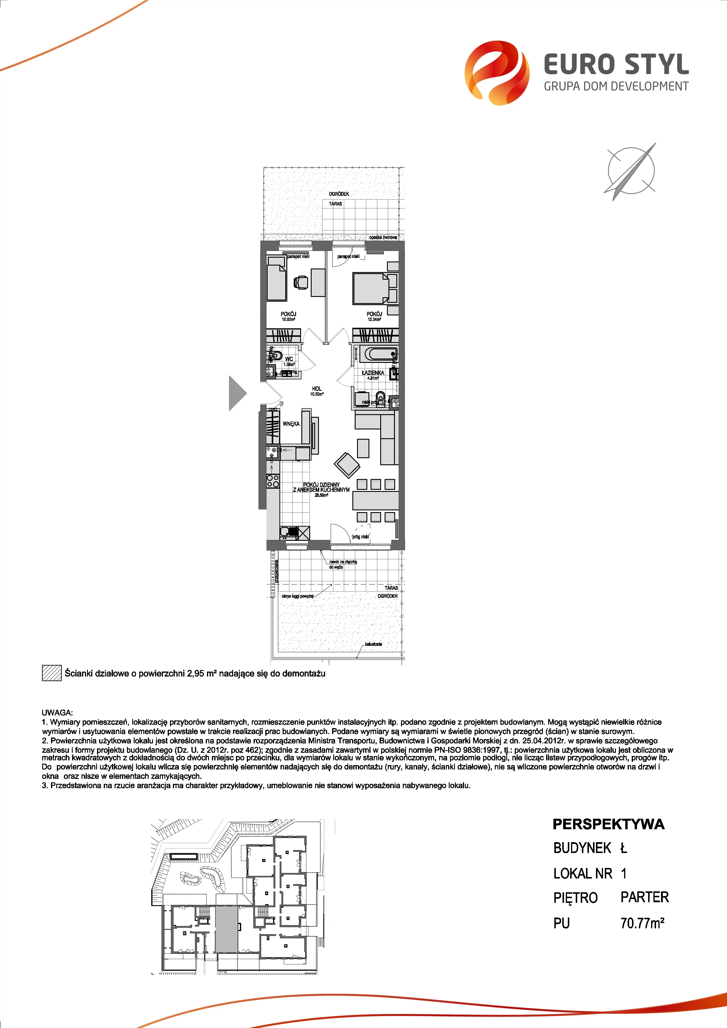 3 pokoje, mieszkanie 70,77 m², parter, oferta nr Ł/1, Perspektywa, Gdańsk, Siedlce, ul. Powstańców Warszawskich