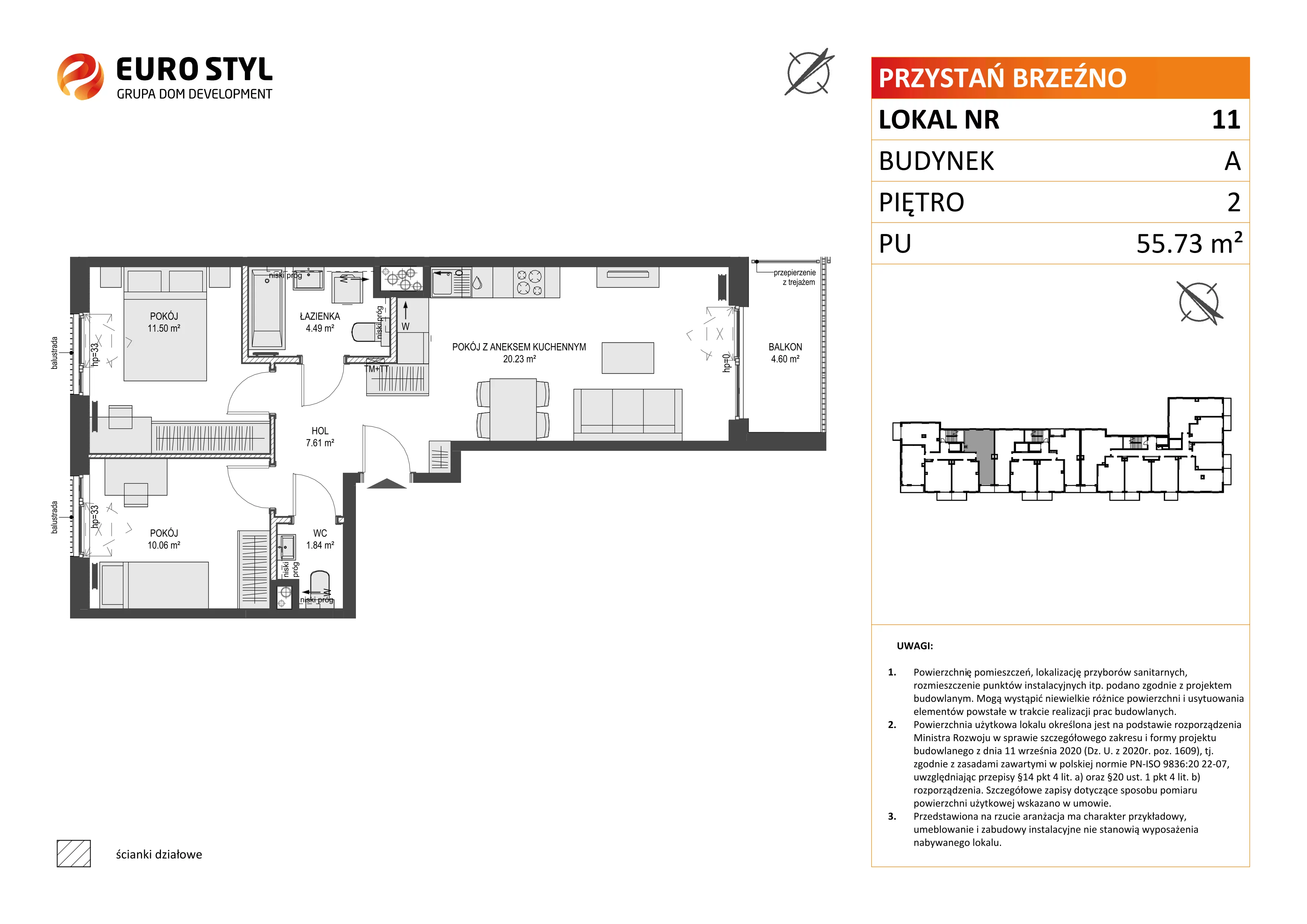 3 pokoje, mieszkanie 55,73 m², piętro 2, oferta nr A/11, Przystań Brzeźno, Gdańsk, Brzeźno, ul. Uczniowska