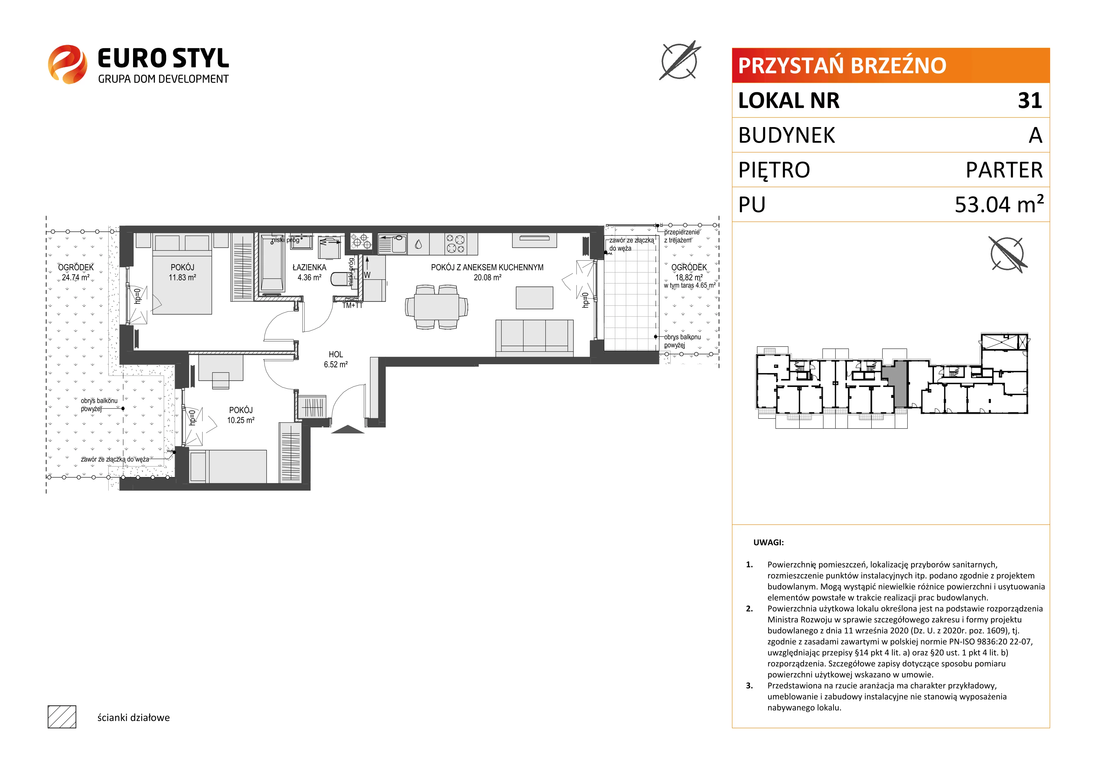 3 pokoje, mieszkanie 53,04 m², parter, oferta nr A/31, Przystań Brzeźno, Gdańsk, Brzeźno, ul. Uczniowska