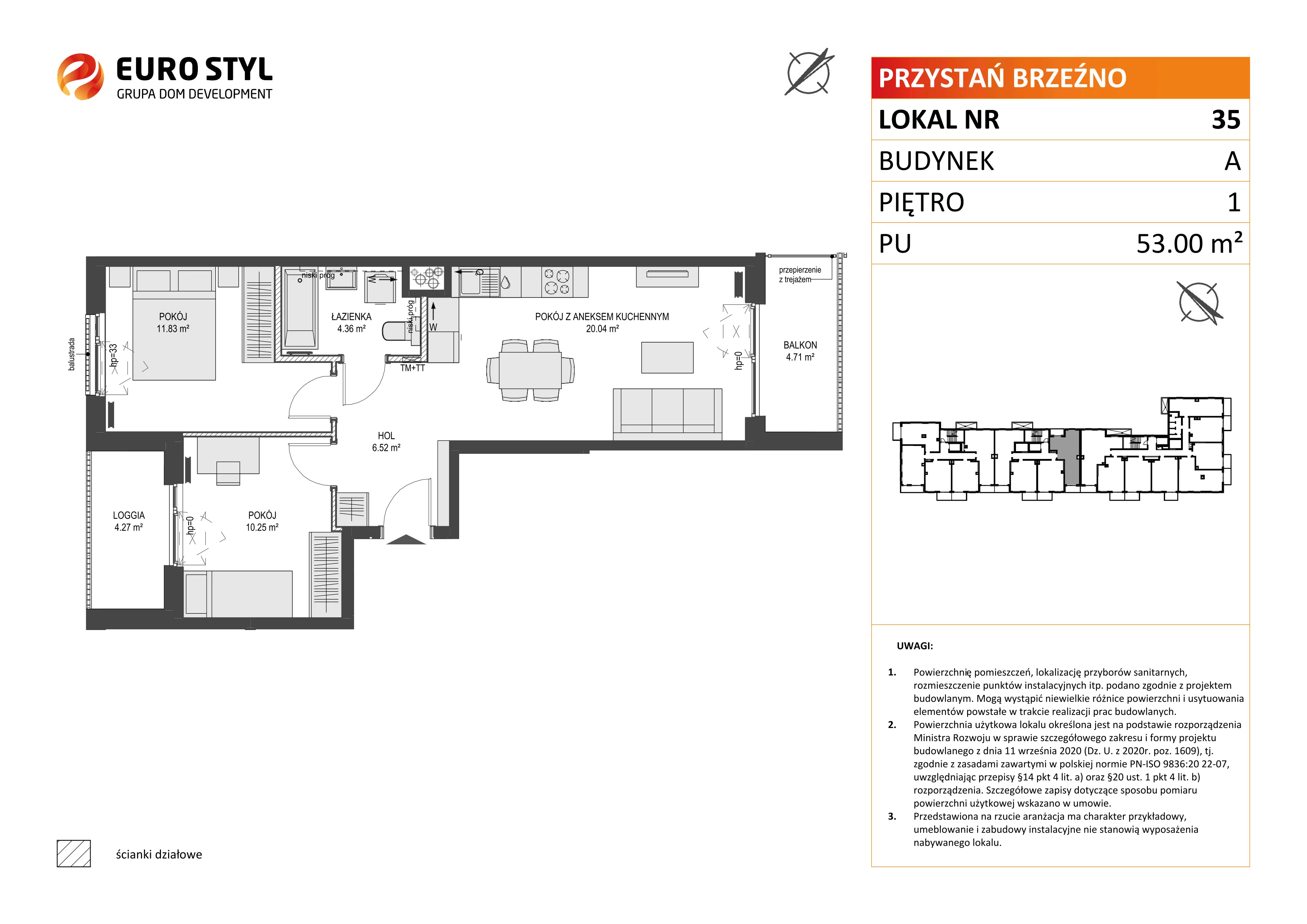 3 pokoje, mieszkanie 53,00 m², piętro 1, oferta nr A/35, Przystań Brzeźno, Gdańsk, Brzeźno, ul. Uczniowska