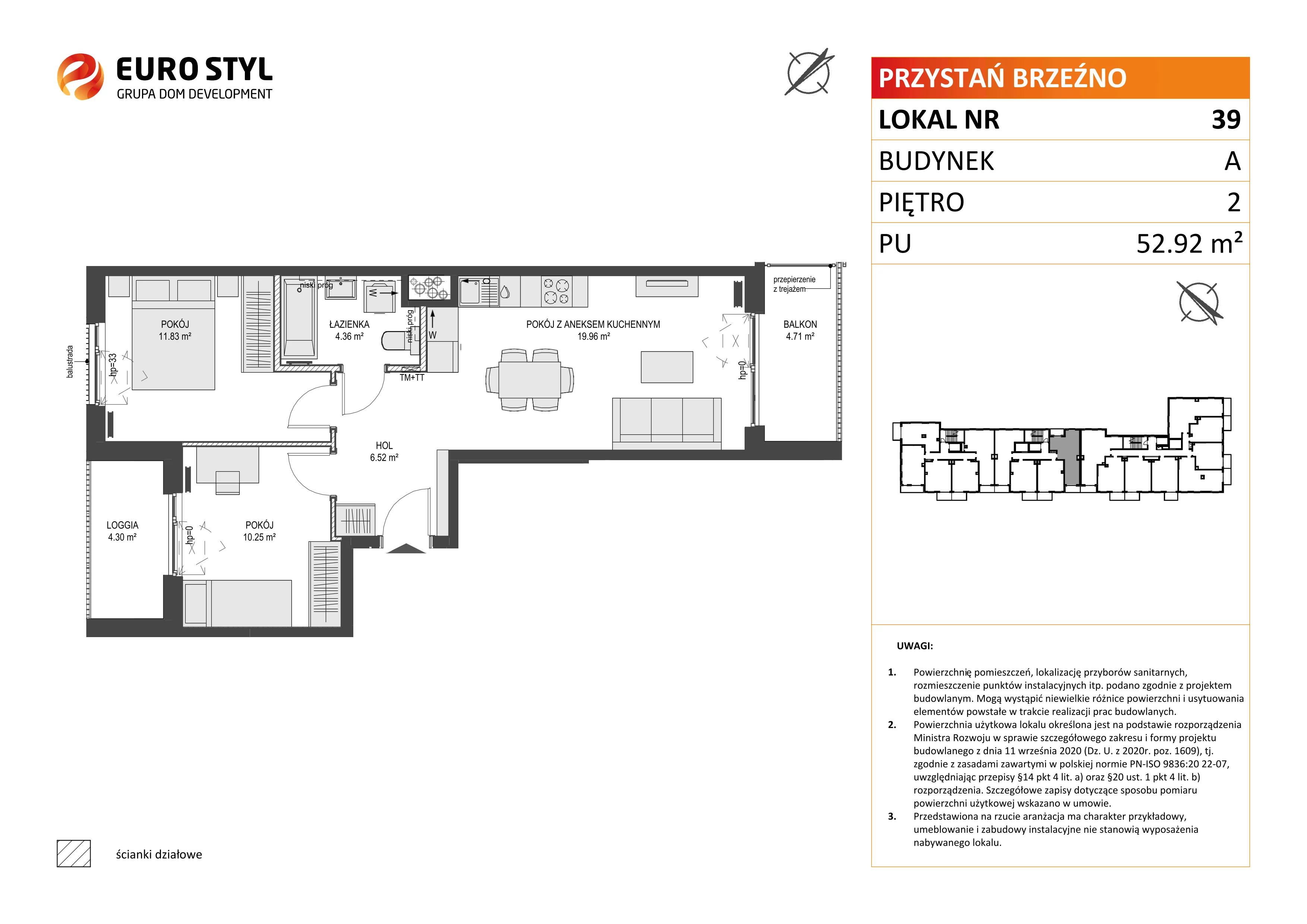 3 pokoje, mieszkanie 52,92 m², piętro 2, oferta nr A/39, Przystań Brzeźno, Gdańsk, Brzeźno, ul. Uczniowska