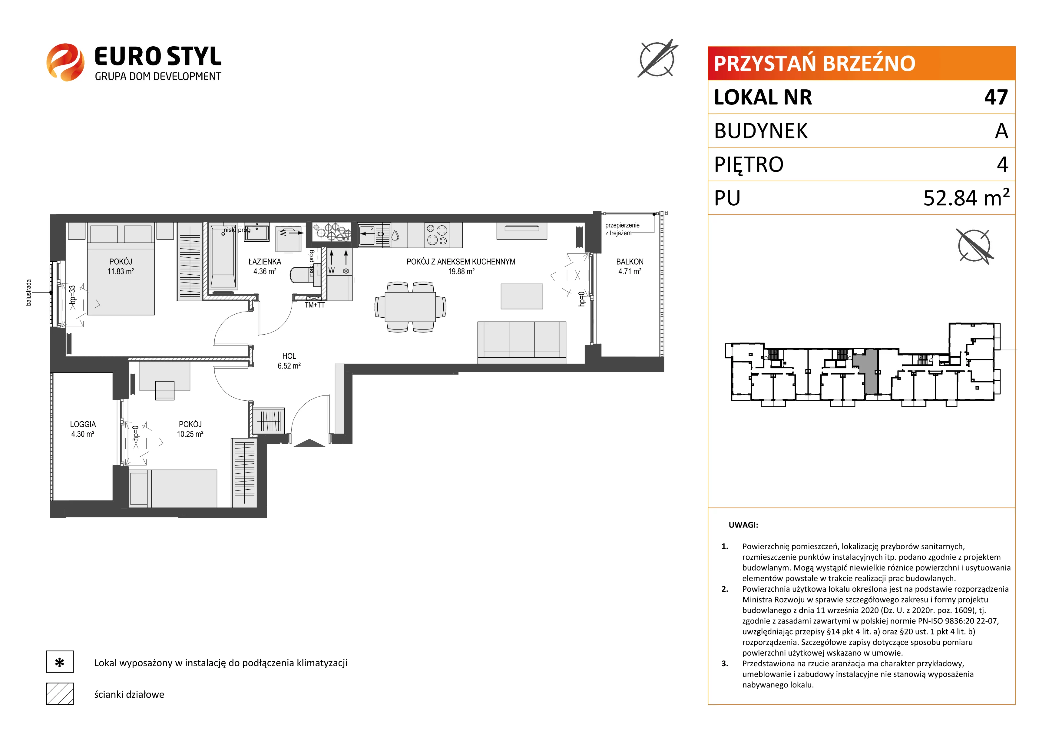 3 pokoje, mieszkanie 52,84 m², piętro 4, oferta nr A/47, Przystań Brzeźno, Gdańsk, Brzeźno, ul. Uczniowska