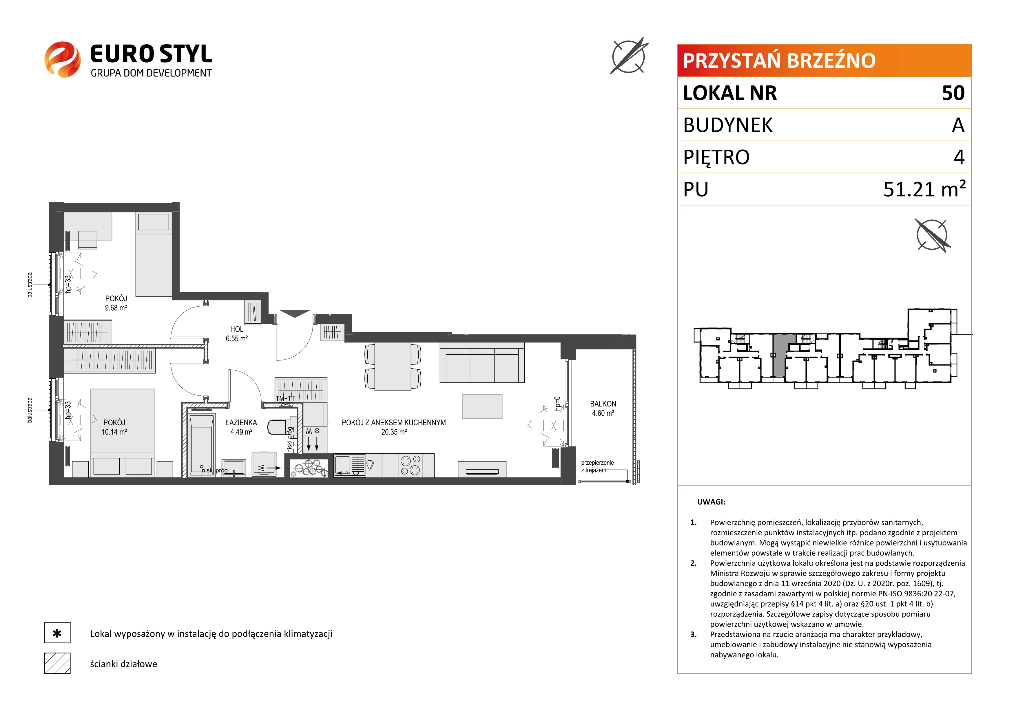 3 pokoje, mieszkanie 51,21 m², piętro 4, oferta nr A/50, Przystań Brzeźno, Gdańsk, Brzeźno, ul. Uczniowska