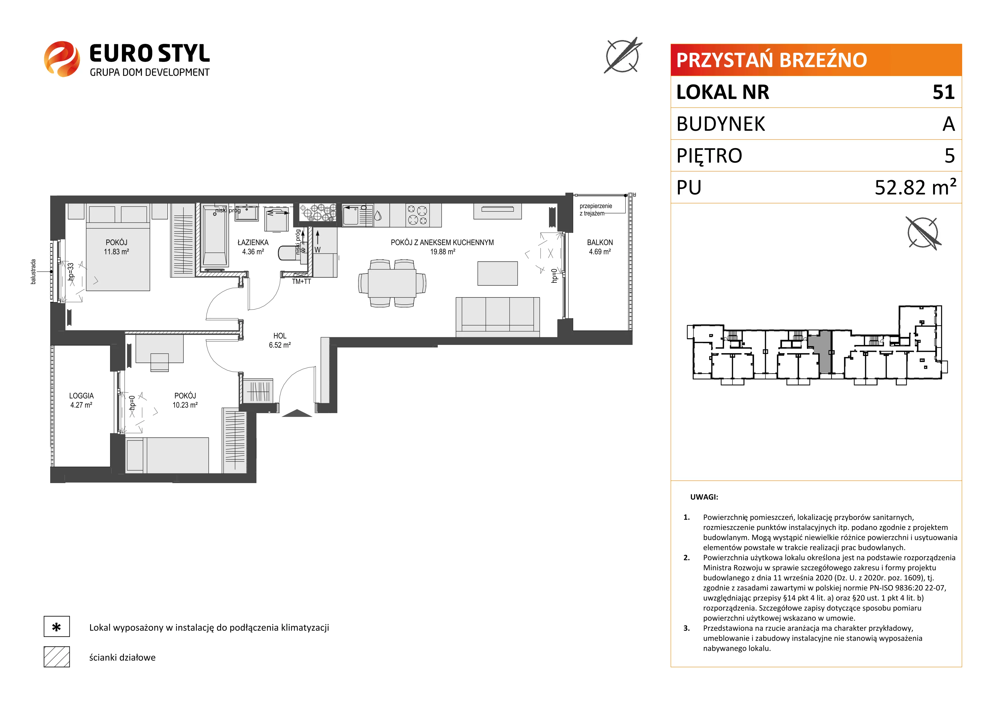 3 pokoje, mieszkanie 52,82 m², piętro 5, oferta nr A/51, Przystań Brzeźno, Gdańsk, Brzeźno, ul. Uczniowska