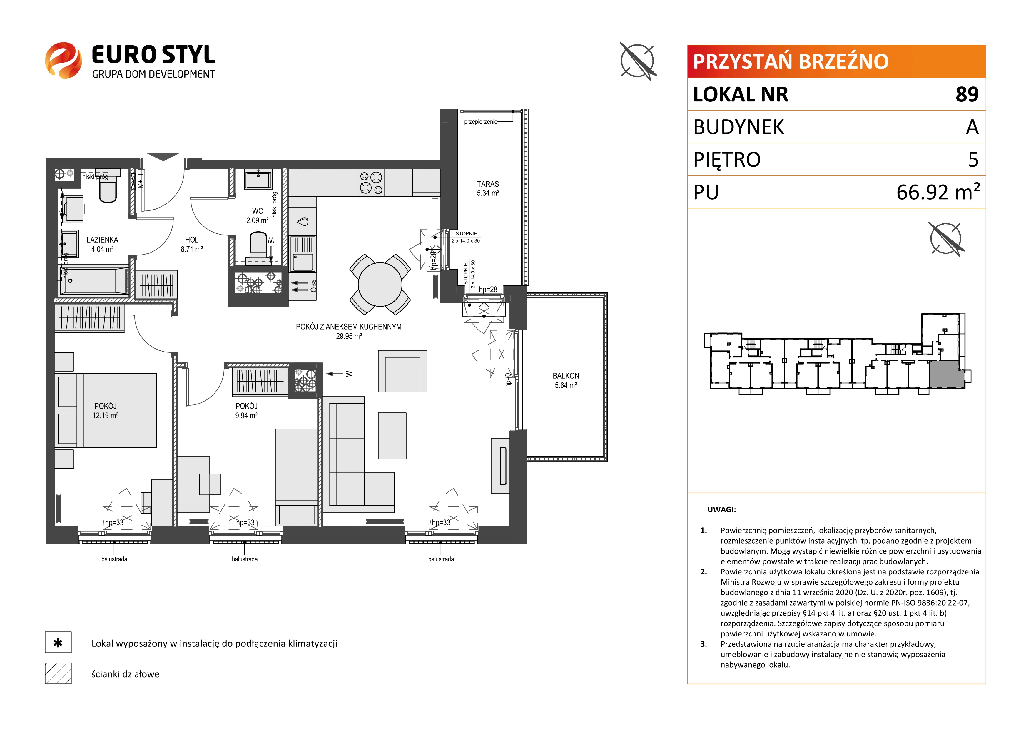 3 pokoje, mieszkanie 66,92 m², piętro 5, oferta nr A/89, Przystań Brzeźno, Gdańsk, Brzeźno, ul. Uczniowska