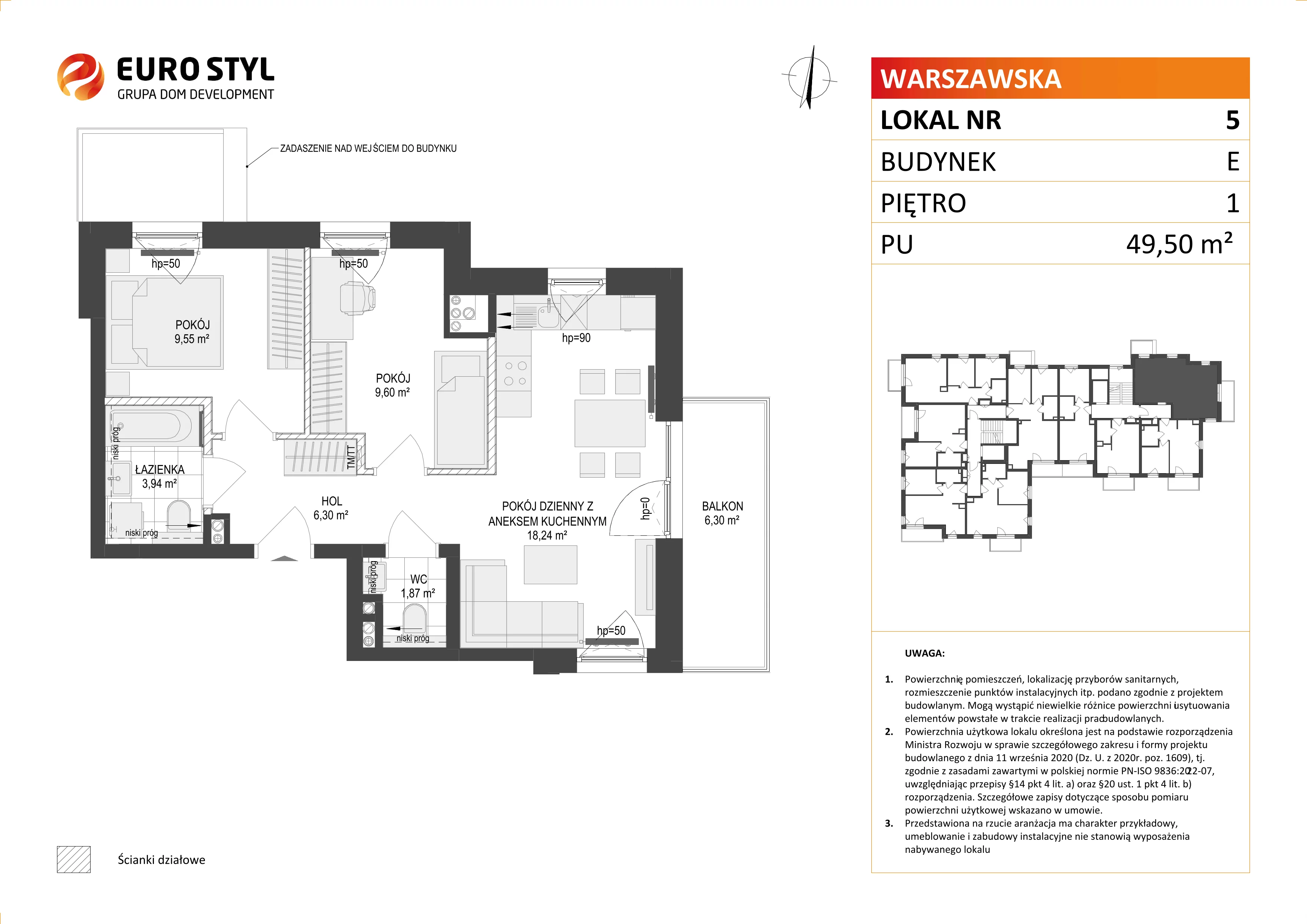 Mieszkanie 49,50 m², piętro 1, oferta nr E/5, Osiedle Warszawska, Gdańsk, Ujeścisko-Łostowice, Ujeścisko, ul. Warszawska