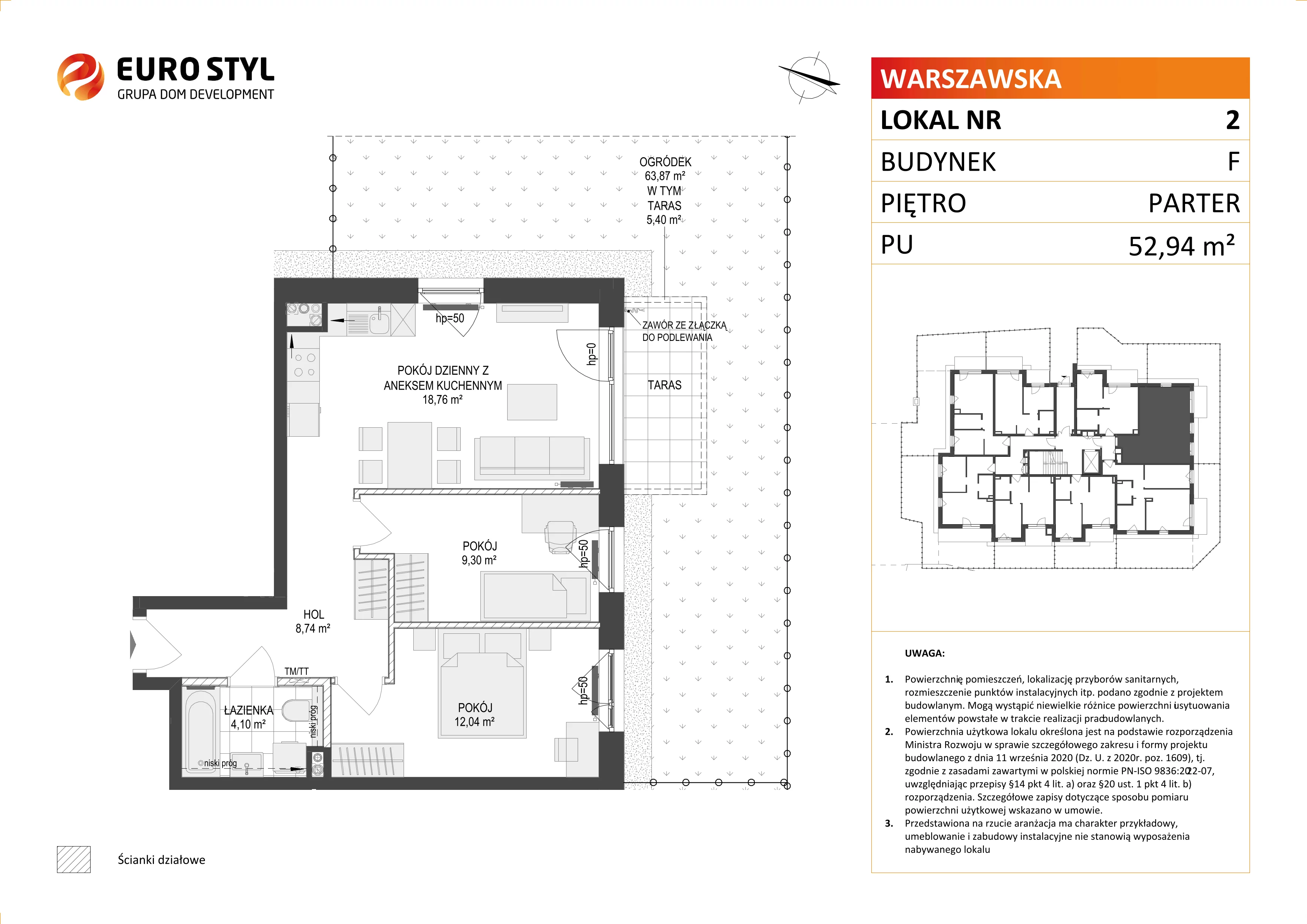 Mieszkanie 52,94 m², parter, oferta nr F/2, Osiedle Warszawska, Gdańsk, Ujeścisko-Łostowice, Ujeścisko, ul. Warszawska