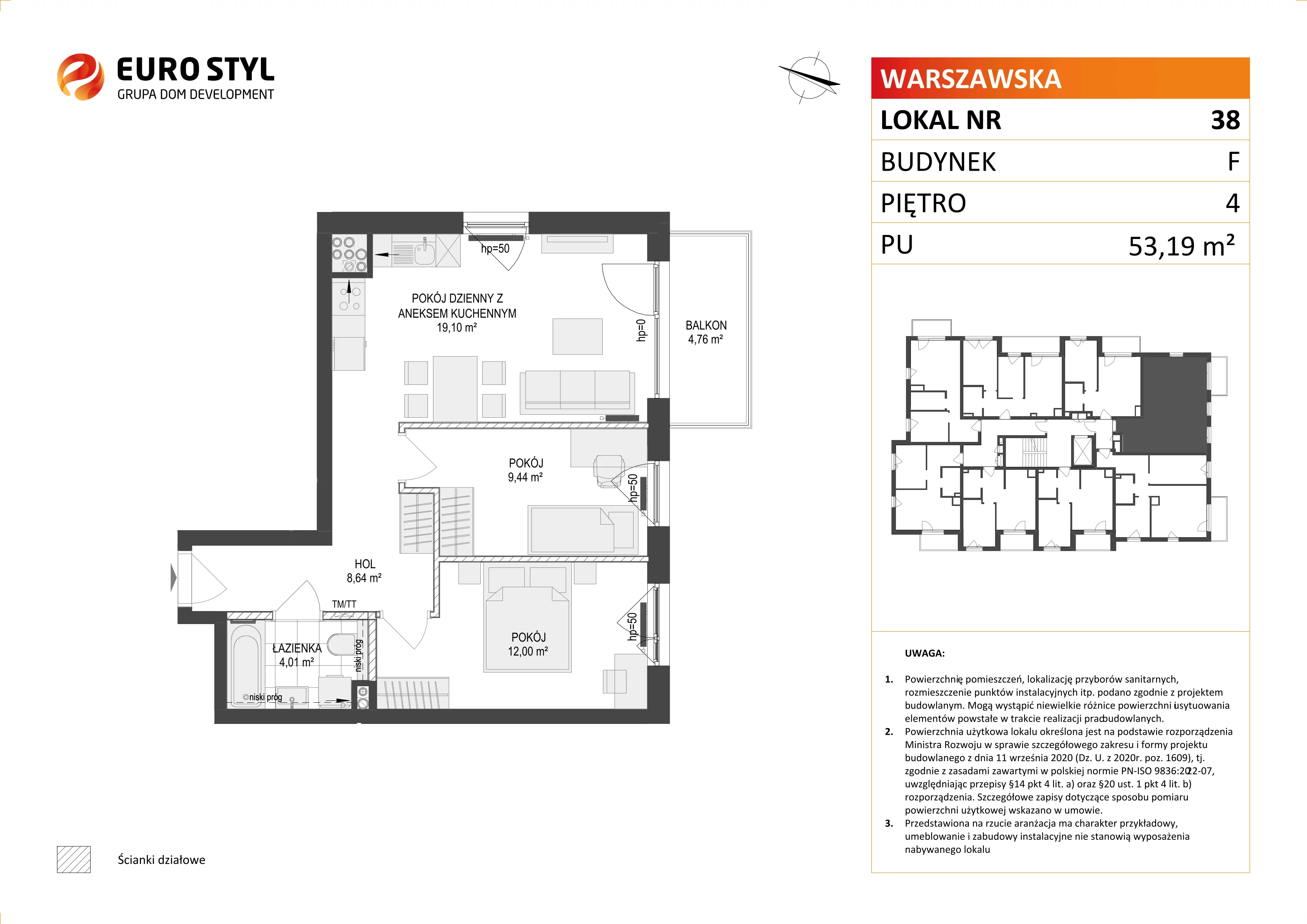 Mieszkanie 53,19 m², piętro 4, oferta nr F/38, Osiedle Warszawska, Gdańsk, Ujeścisko-Łostowice, Ujeścisko, ul. Warszawska