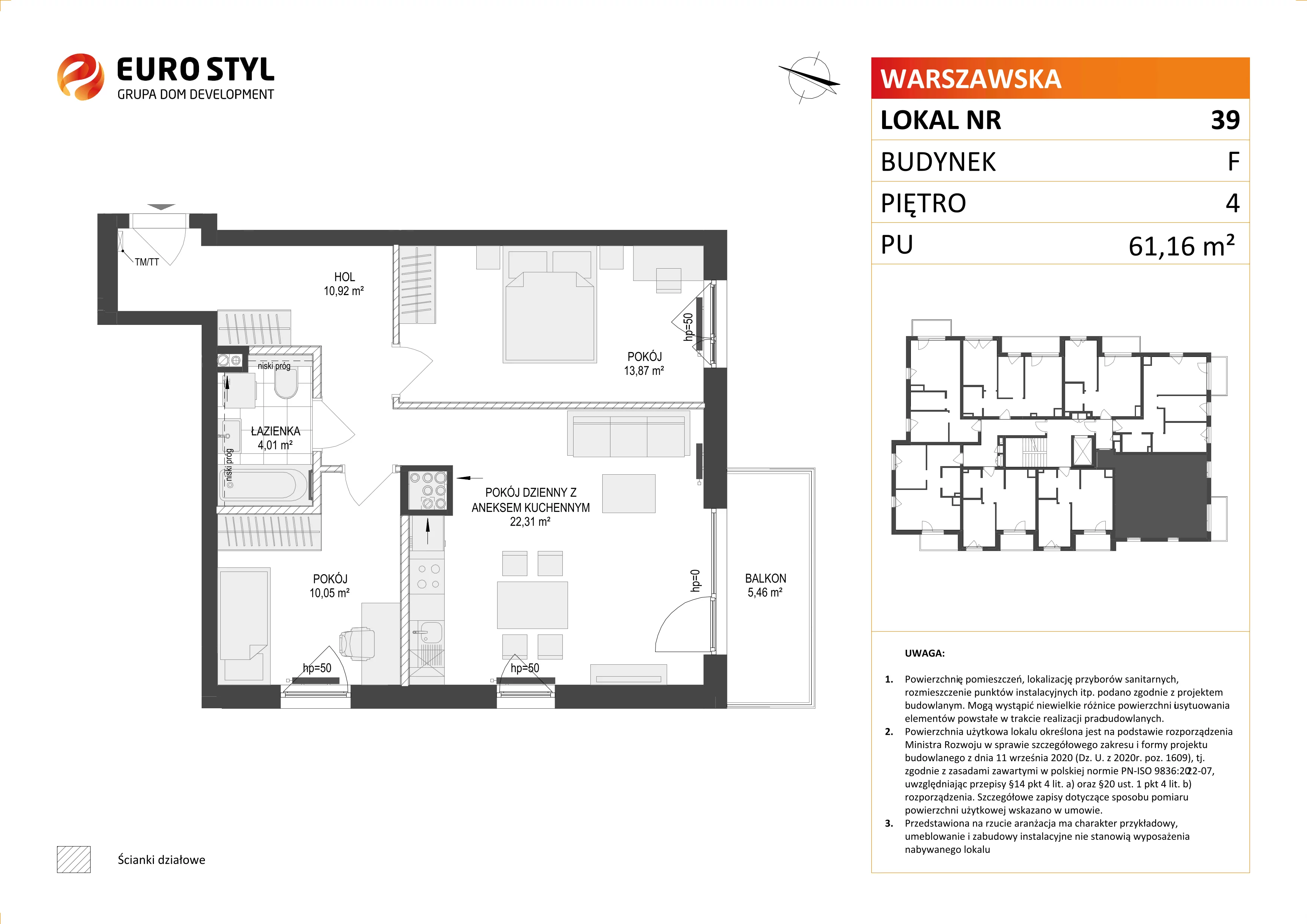 Mieszkanie 61,16 m², piętro 4, oferta nr F/39, Osiedle Warszawska, Gdańsk, Ujeścisko-Łostowice, Ujeścisko, ul. Warszawska