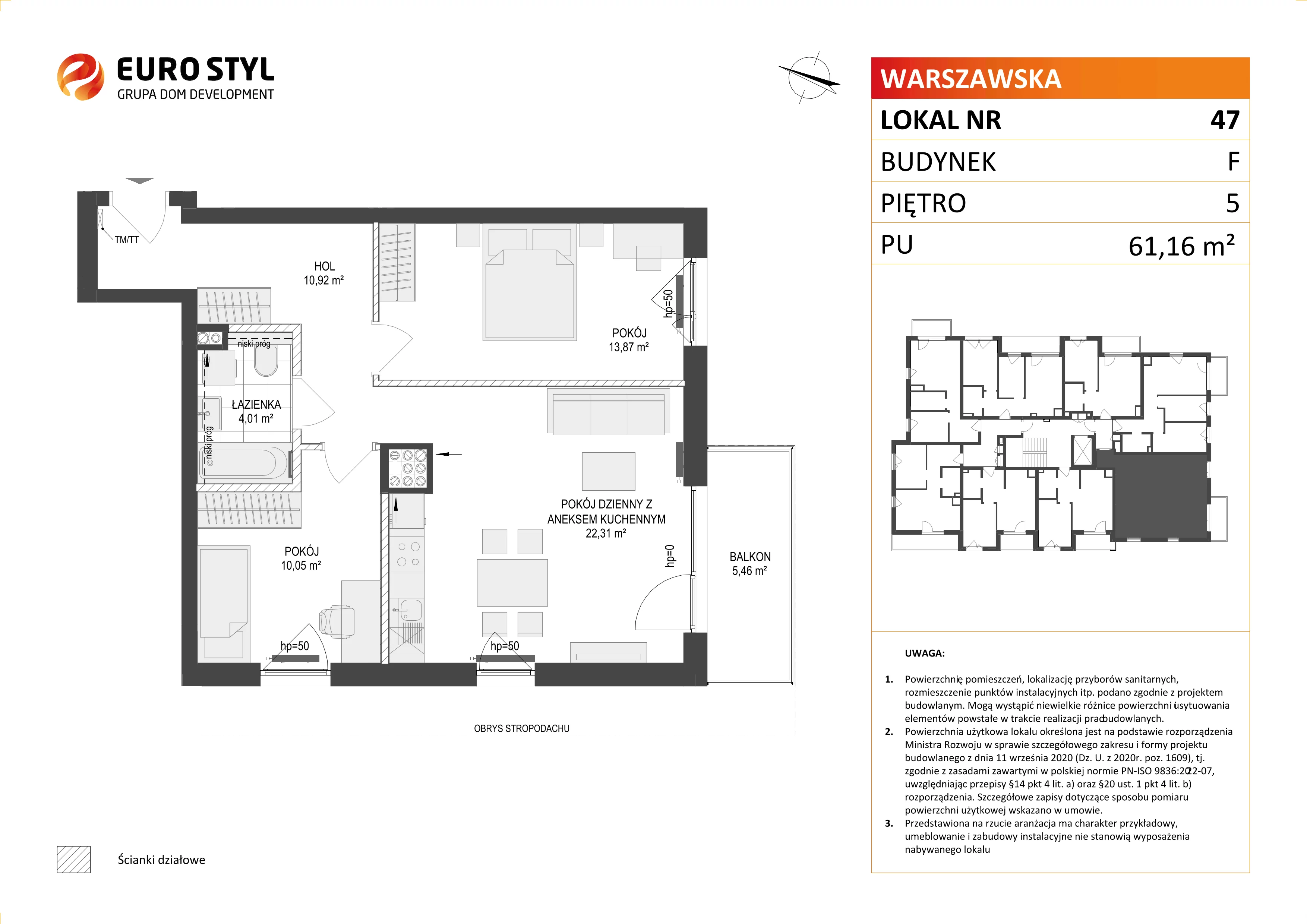 Mieszkanie 61,16 m², piętro 5, oferta nr F/47, Osiedle Warszawska, Gdańsk, Ujeścisko-Łostowice, Ujeścisko, ul. Warszawska