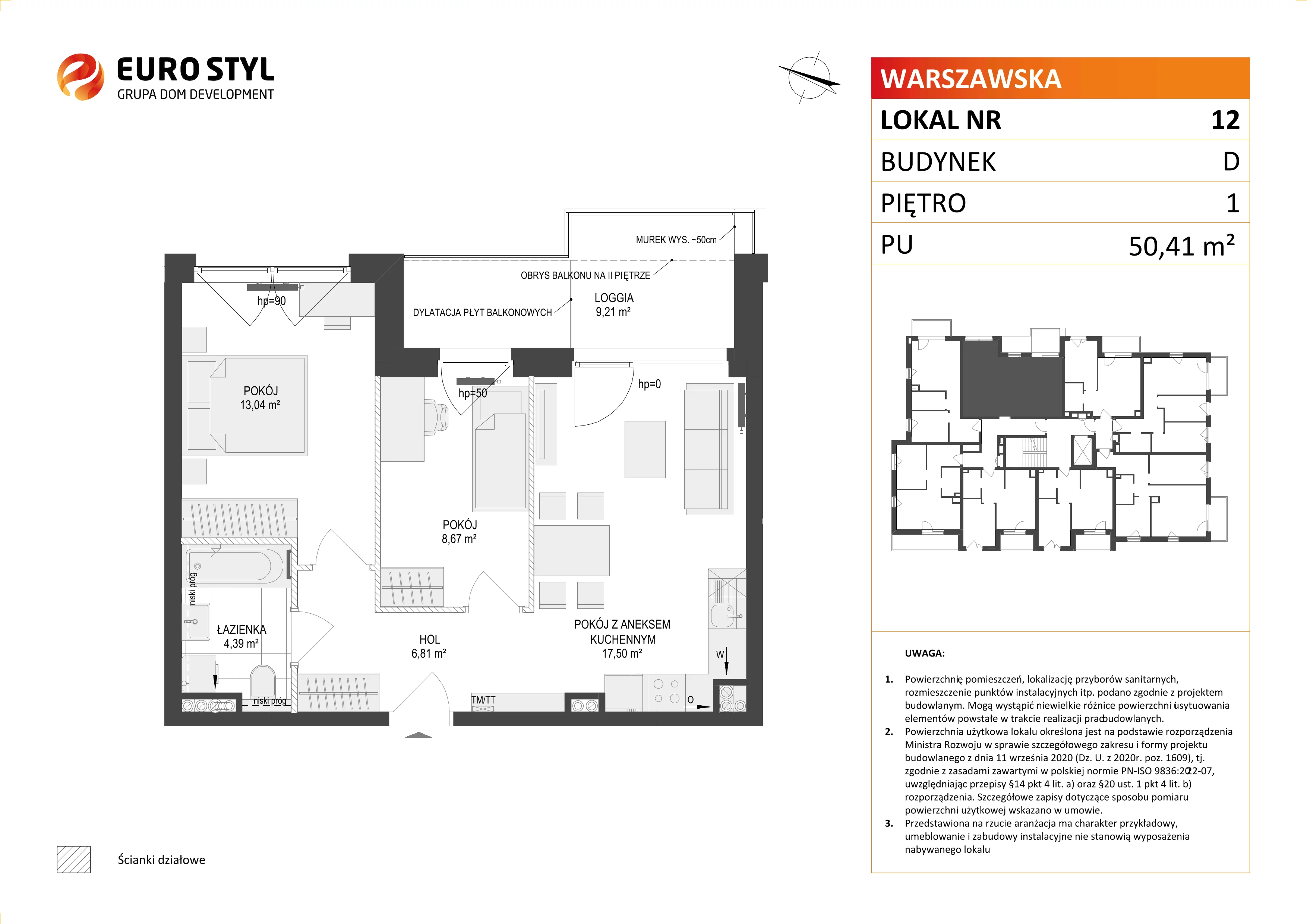 3 pokoje, mieszkanie 50,41 m², piętro 1, oferta nr D/12, Osiedle Warszawska - etap II, Gdańsk, Ujeścisko-Łostowice, Ujeścisko, ul. Warszawska