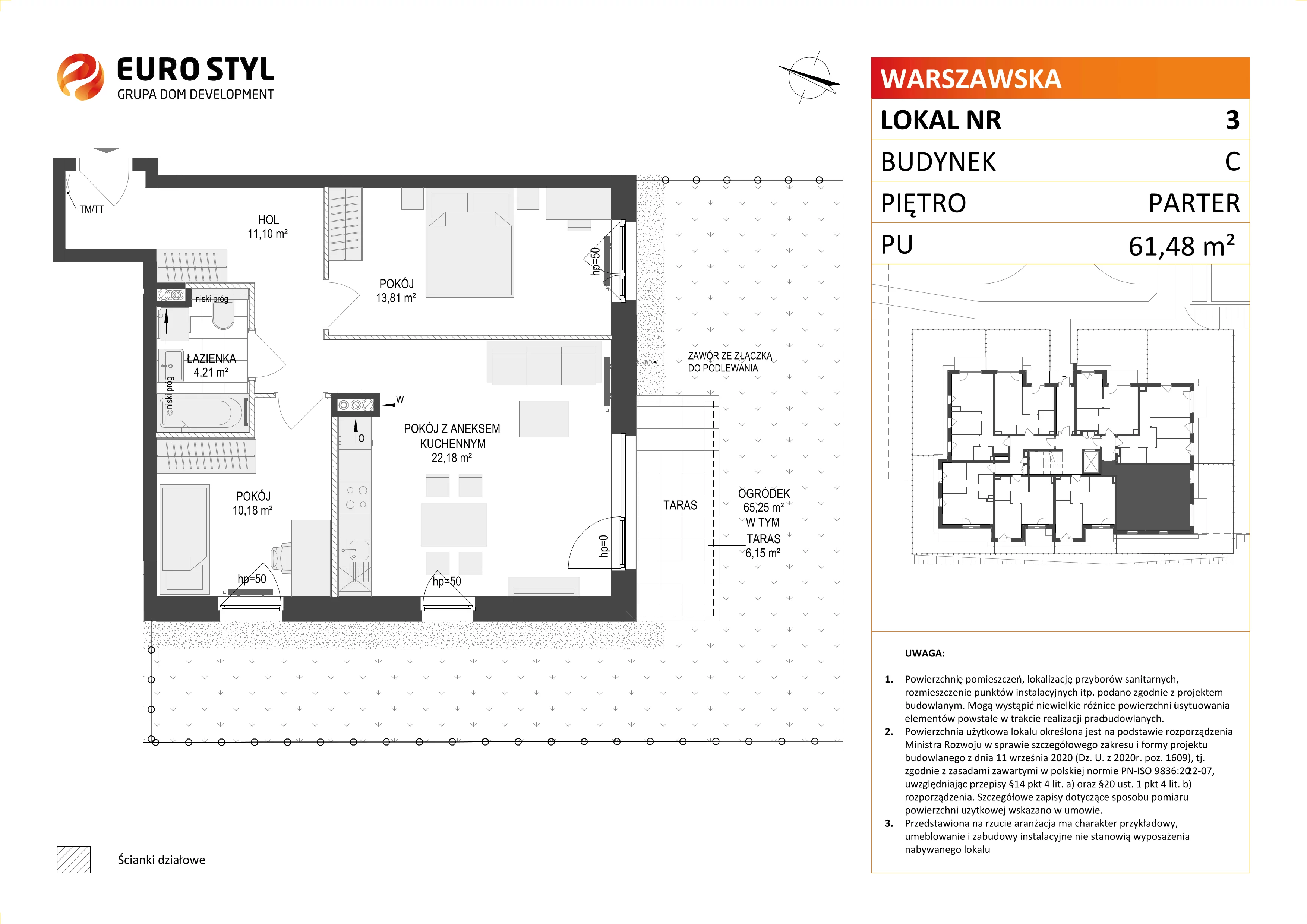 3 pokoje, mieszkanie 61,48 m², parter, oferta nr C/3, Osiedle Warszawska - etap II, Gdańsk, Ujeścisko-Łostowice, Ujeścisko, ul. Warszawska