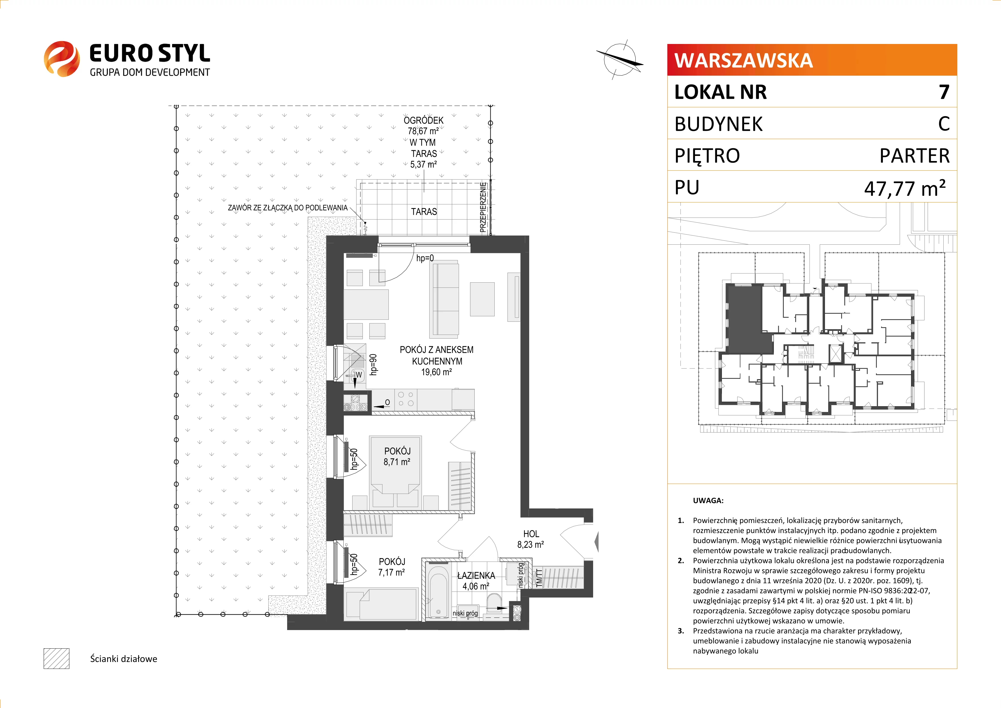3 pokoje, mieszkanie 47,77 m², parter, oferta nr C/7, Osiedle Warszawska - etap II, Gdańsk, Ujeścisko-Łostowice, Ujeścisko, ul. Warszawska