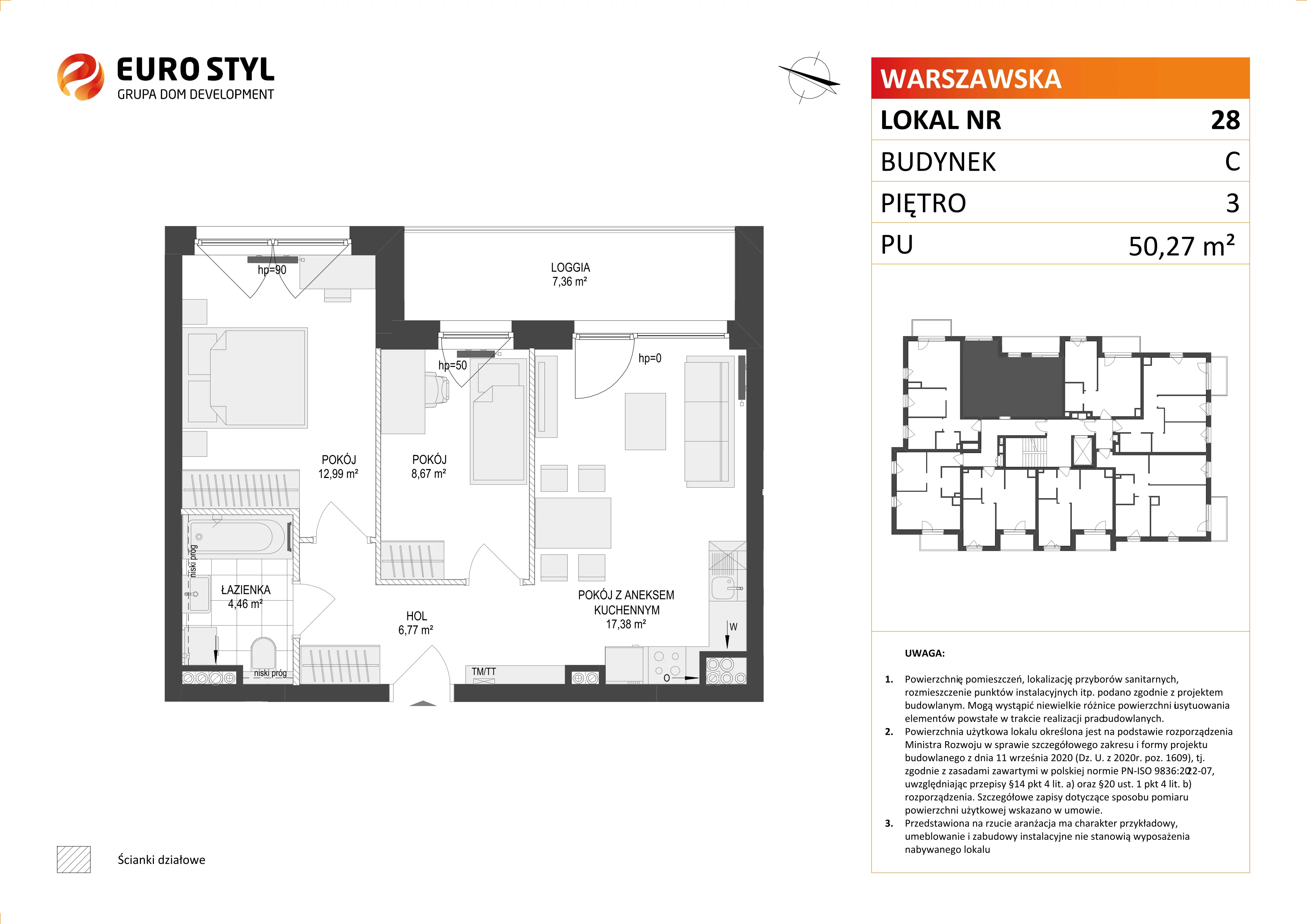 3 pokoje, mieszkanie 50,27 m², piętro 3, oferta nr C/28, Osiedle Warszawska - etap II, Gdańsk, Ujeścisko-Łostowice, Ujeścisko, ul. Warszawska