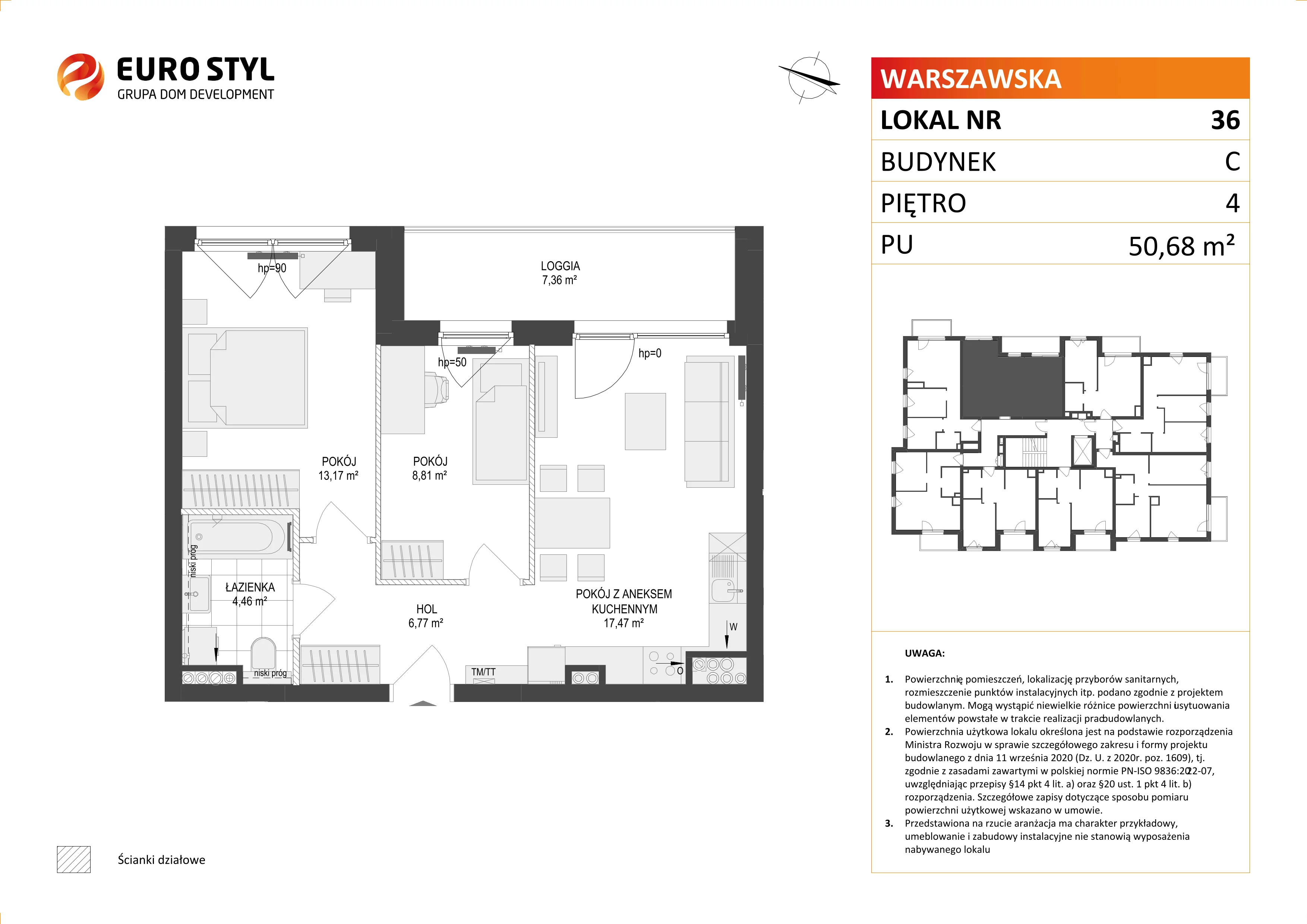 3 pokoje, mieszkanie 50,68 m², piętro 4, oferta nr C/36, Osiedle Warszawska - etap II, Gdańsk, Ujeścisko-Łostowice, Ujeścisko, ul. Warszawska