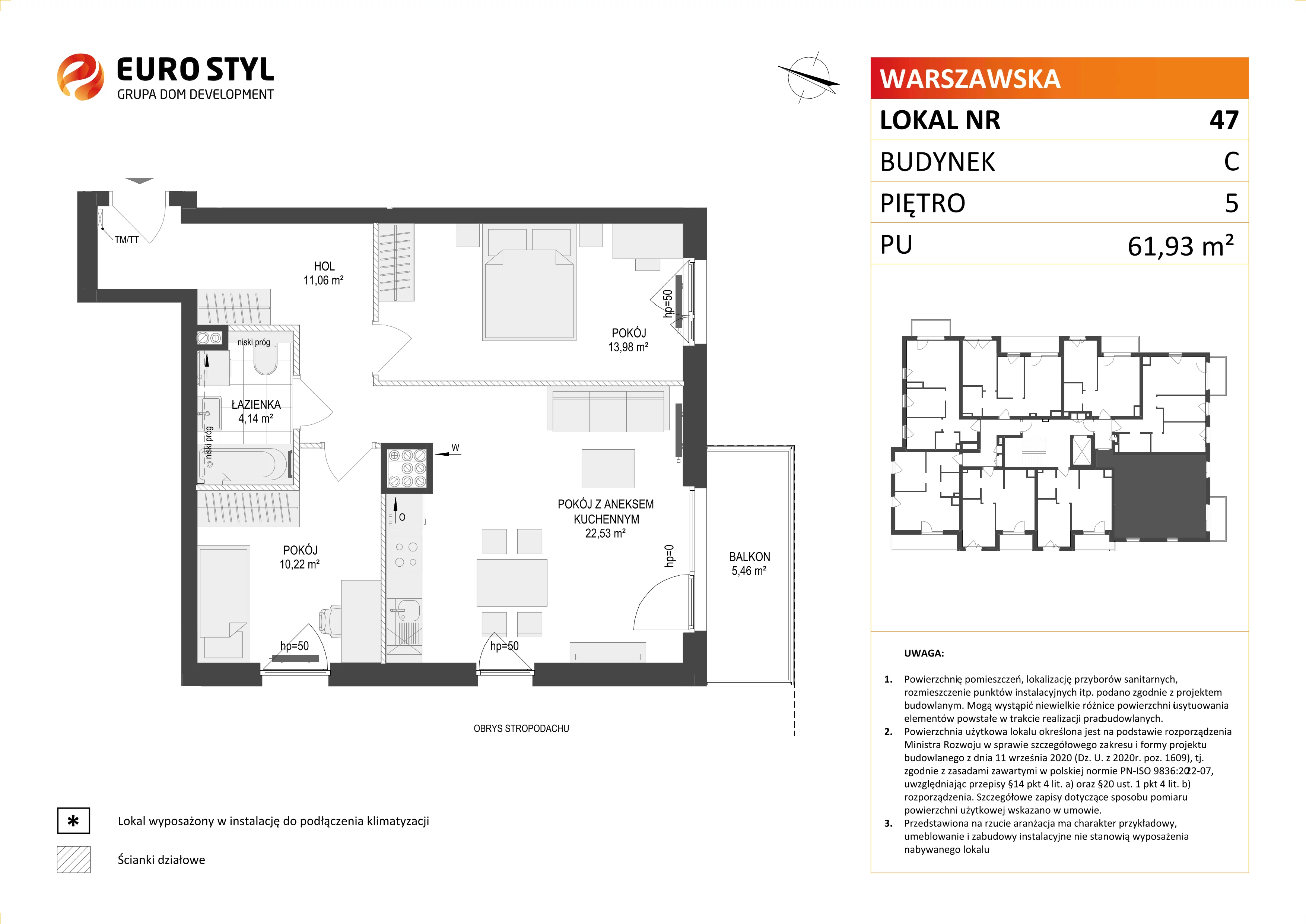 3 pokoje, mieszkanie 61,93 m², piętro 5, oferta nr C/47, Osiedle Warszawska - etap II, Gdańsk, Ujeścisko-Łostowice, Ujeścisko, ul. Warszawska