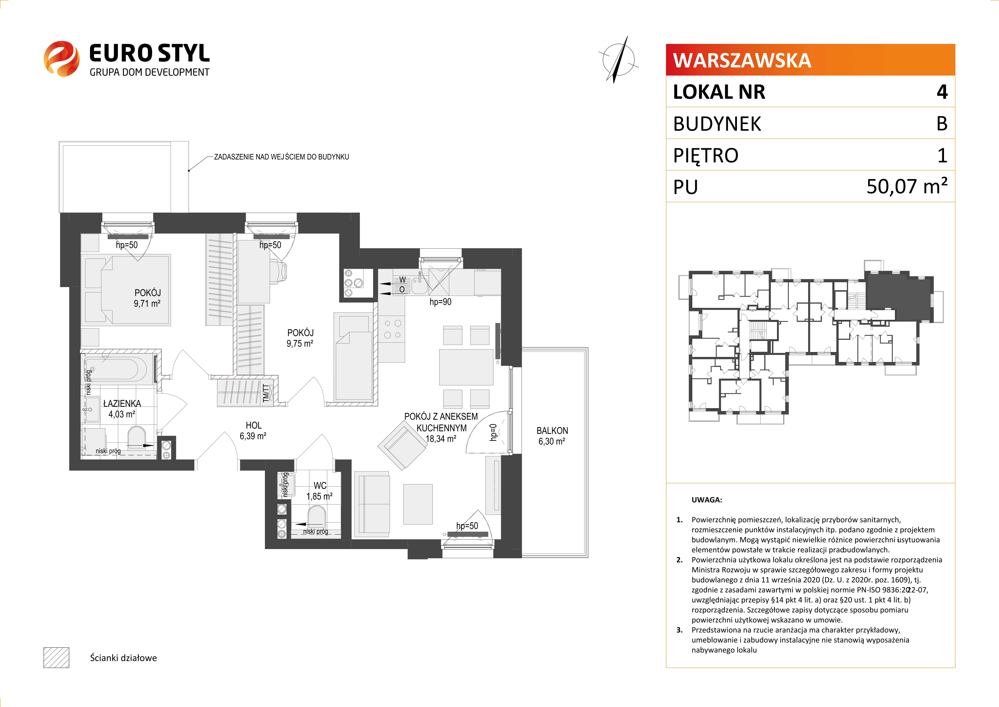 3 pokoje, mieszkanie 50,07 m², piętro 1, oferta nr B/4, Osiedle Warszawska - etap III, Gdańsk, Ujeścisko-Łostowice, Ujeścisko, ul. Warszawska