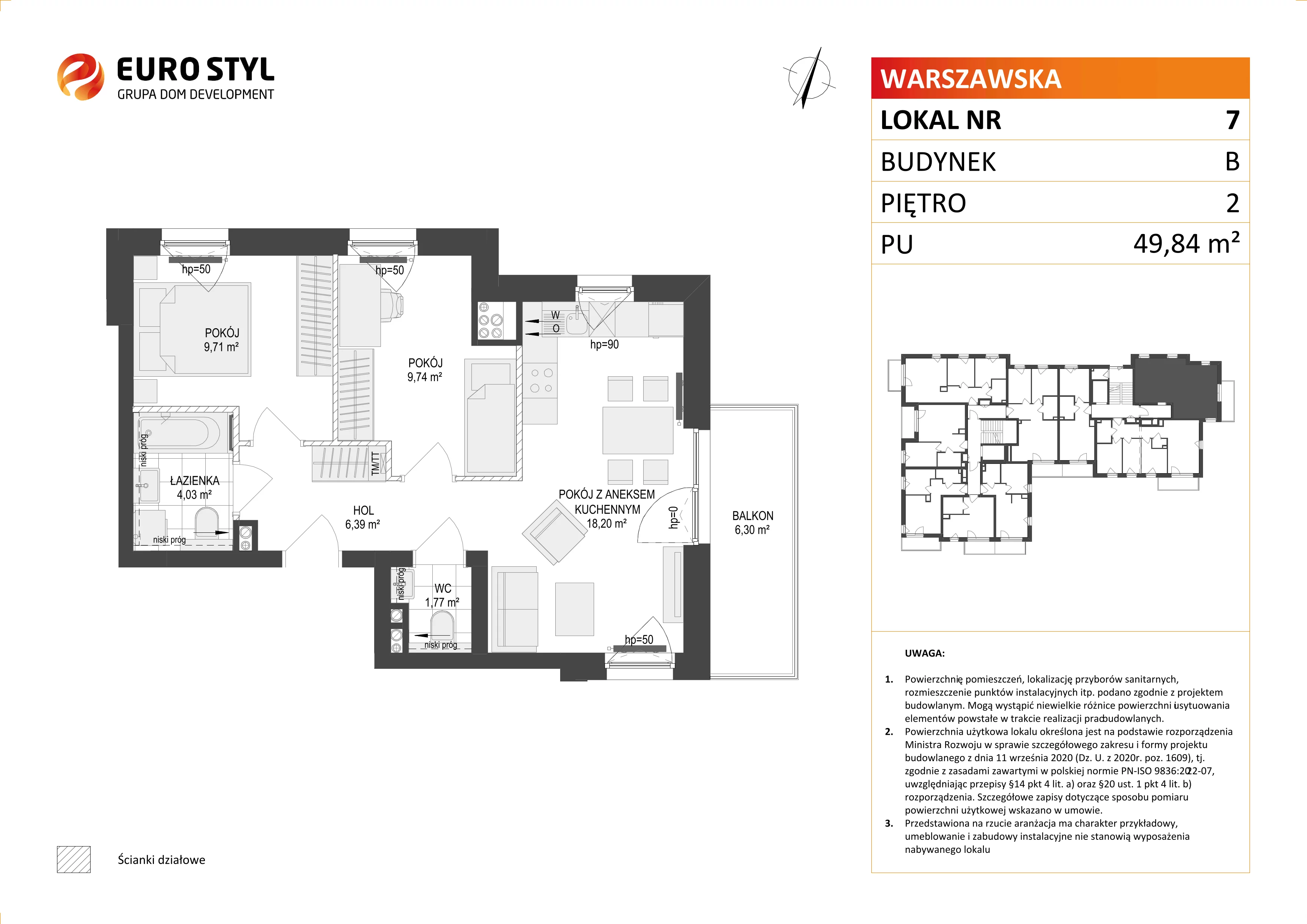 3 pokoje, mieszkanie 49,84 m², piętro 2, oferta nr B/7, Osiedle Warszawska - etap III, Gdańsk, Ujeścisko-Łostowice, Ujeścisko, ul. Warszawska