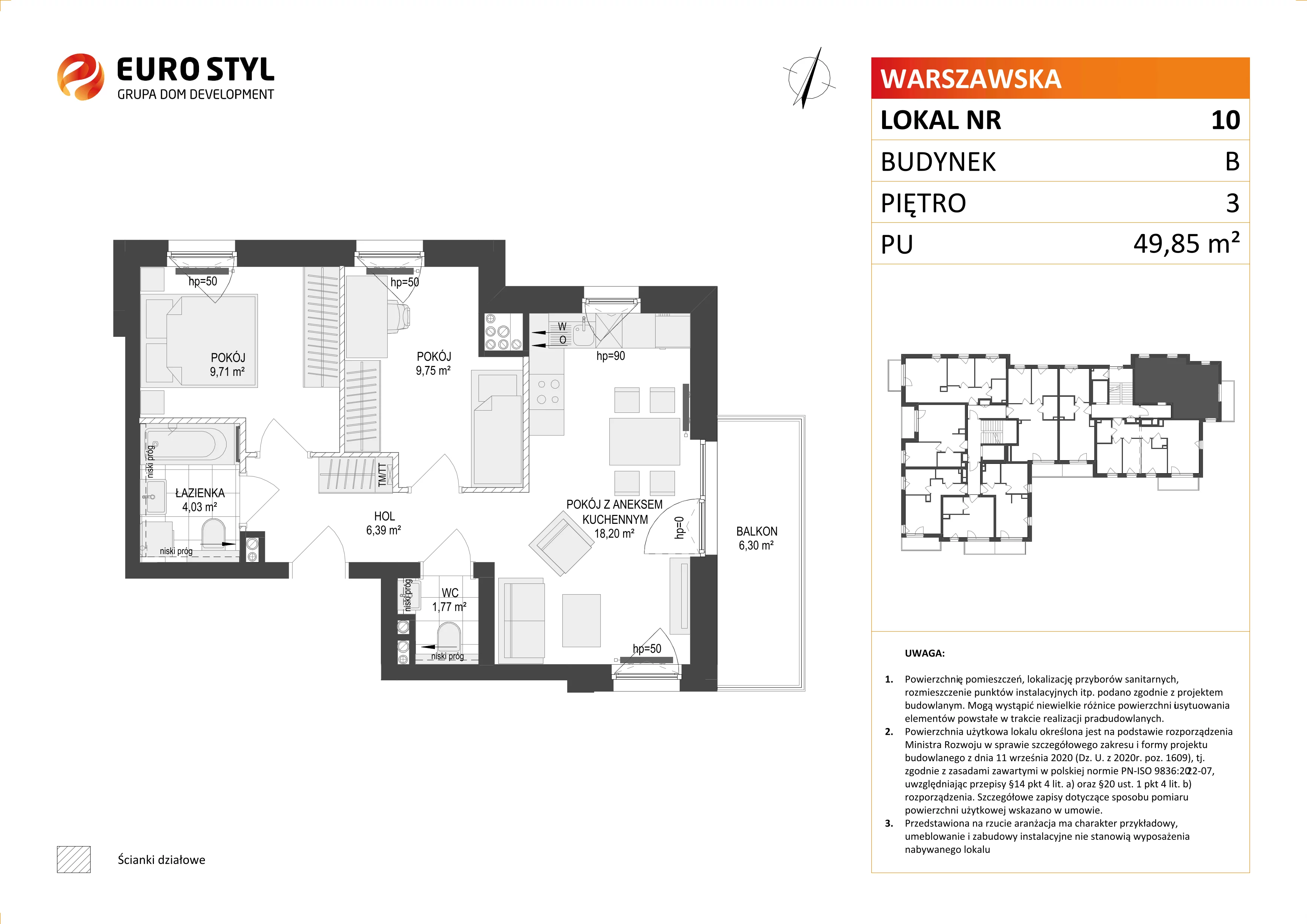 3 pokoje, mieszkanie 49,85 m², piętro 3, oferta nr B/10, Osiedle Warszawska - etap III, Gdańsk, Ujeścisko-Łostowice, Ujeścisko, ul. Warszawska