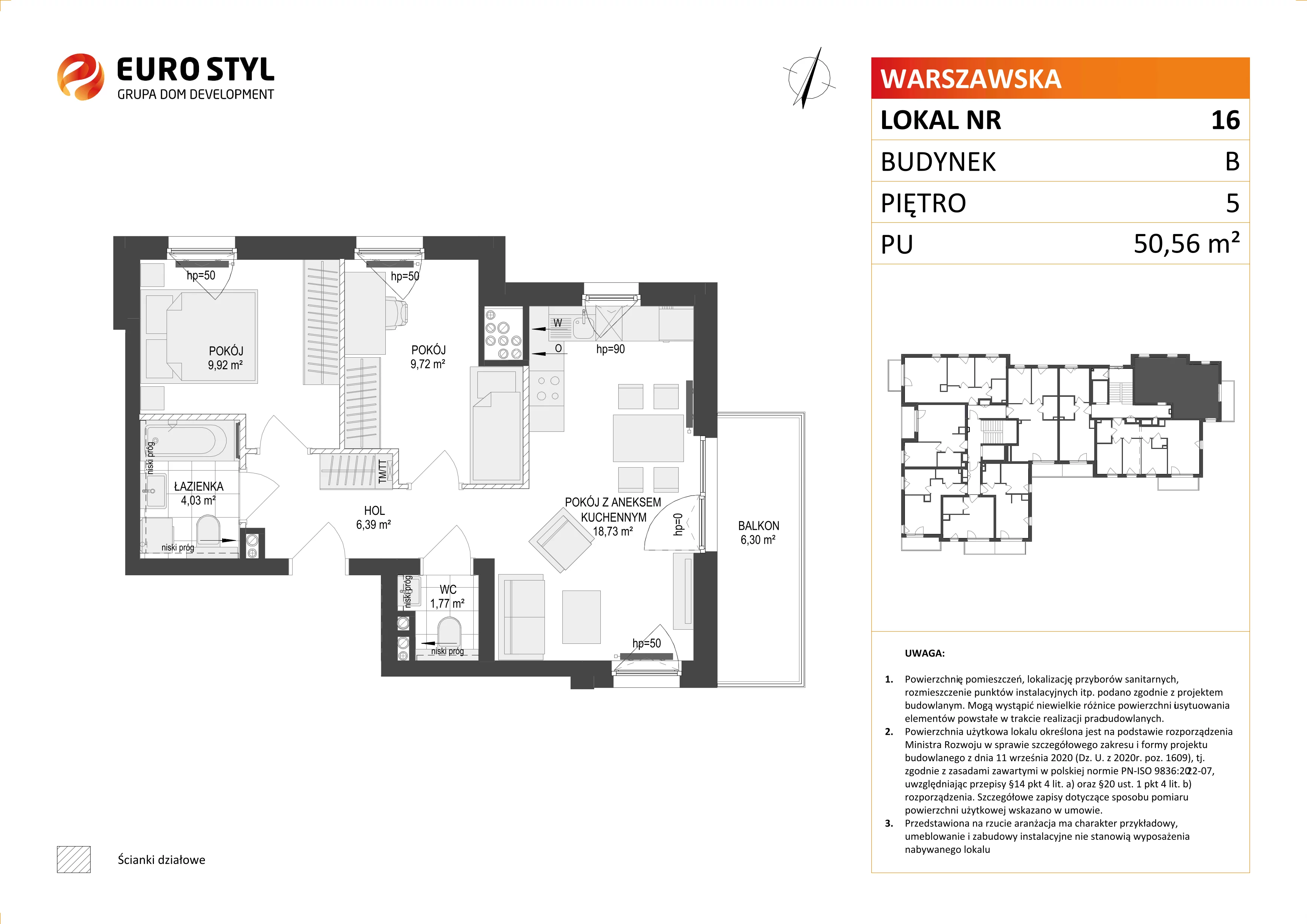 3 pokoje, mieszkanie 50,56 m², piętro 5, oferta nr B/16, Osiedle Warszawska - etap III, Gdańsk, Ujeścisko-Łostowice, Ujeścisko, ul. Warszawska