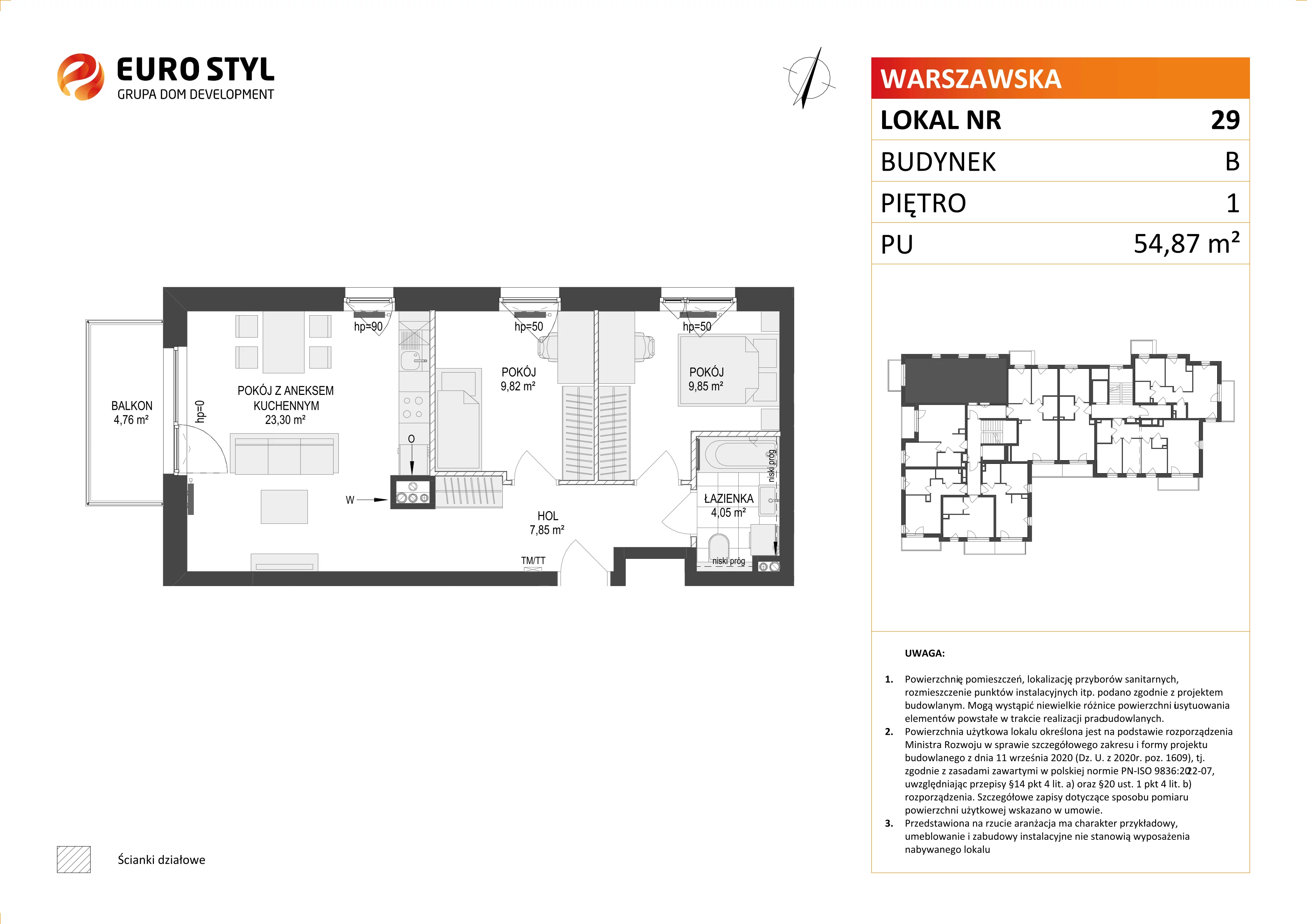 3 pokoje, mieszkanie 54,87 m², piętro 1, oferta nr B/29, Osiedle Warszawska - etap III, Gdańsk, Ujeścisko-Łostowice, Ujeścisko, ul. Warszawska
