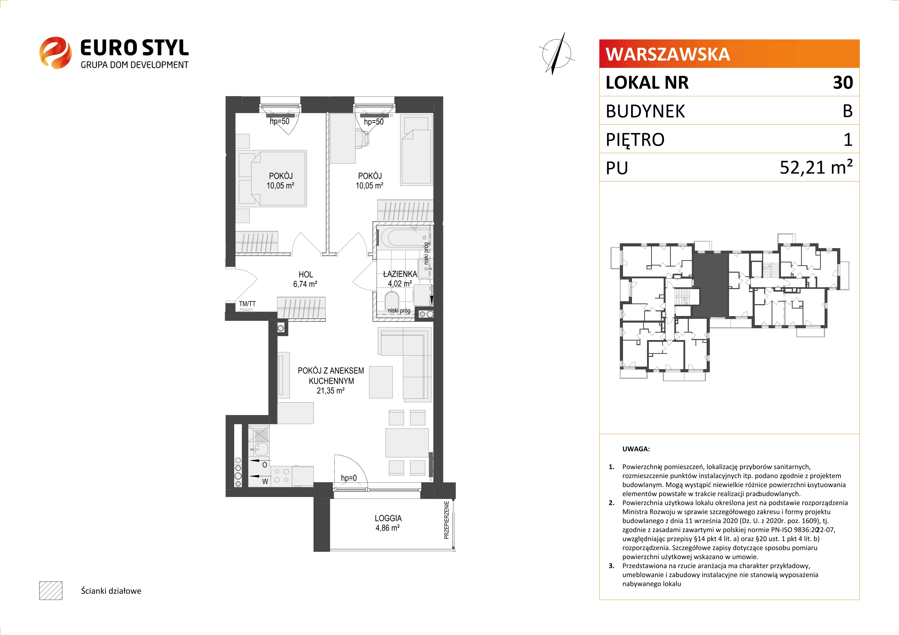 3 pokoje, mieszkanie 52,21 m², piętro 1, oferta nr B/30, Osiedle Warszawska - etap III, Gdańsk, Ujeścisko-Łostowice, Ujeścisko, ul. Warszawska