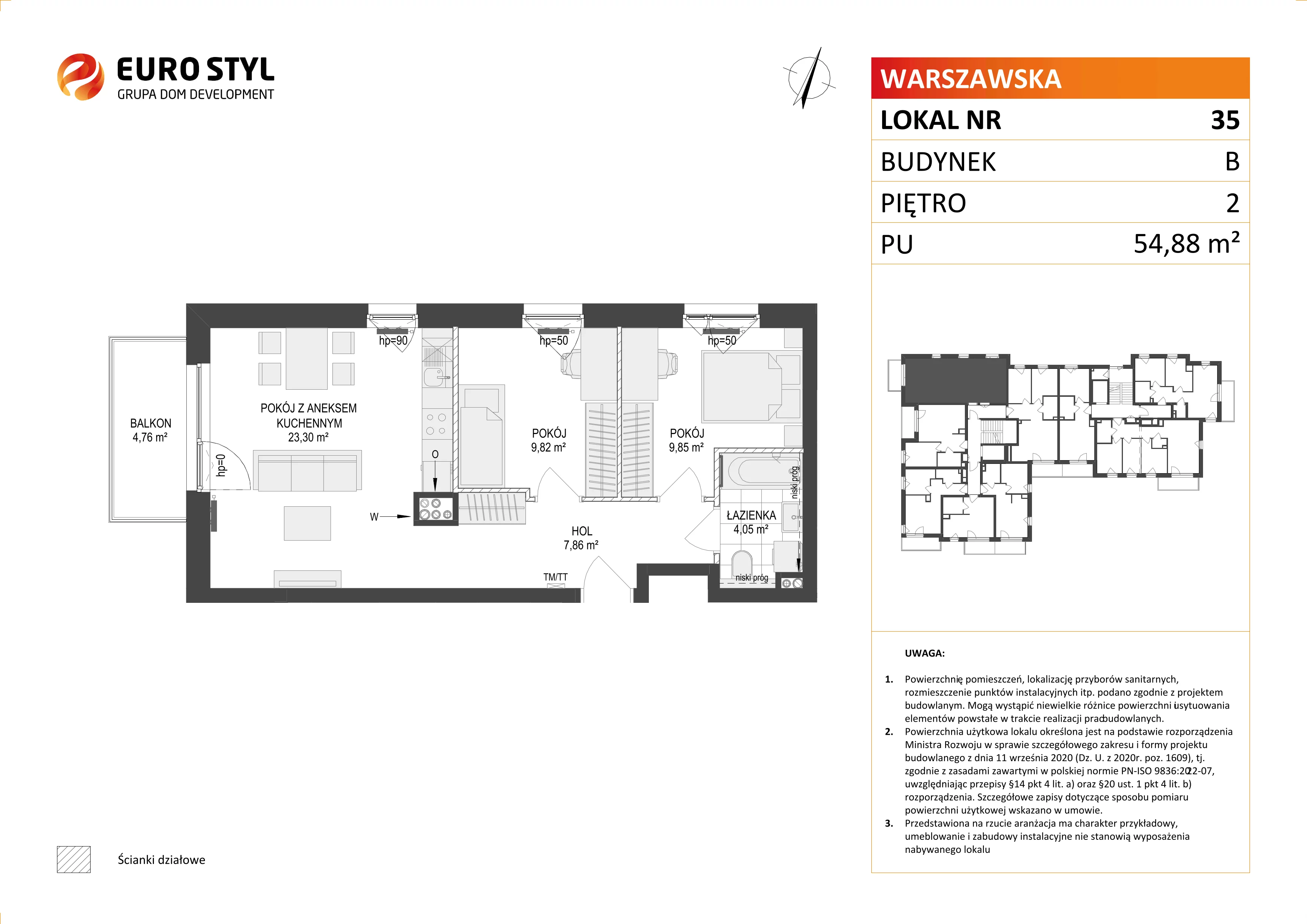 3 pokoje, mieszkanie 54,88 m², piętro 2, oferta nr B/35, Osiedle Warszawska - etap III, Gdańsk, Ujeścisko-Łostowice, Ujeścisko, ul. Warszawska