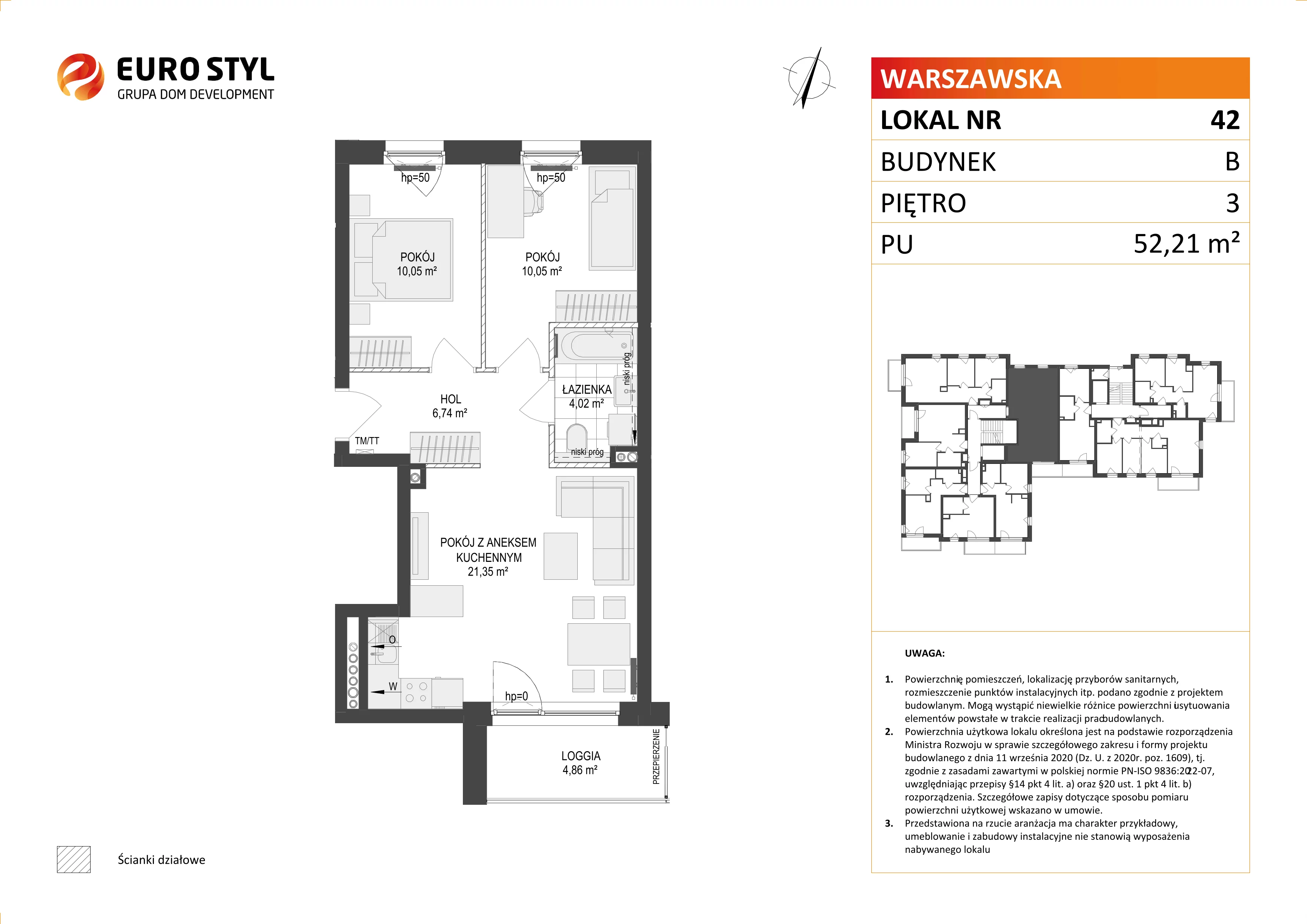 3 pokoje, mieszkanie 52,21 m², piętro 3, oferta nr B/42, Osiedle Warszawska - etap III, Gdańsk, Ujeścisko-Łostowice, Ujeścisko, ul. Warszawska