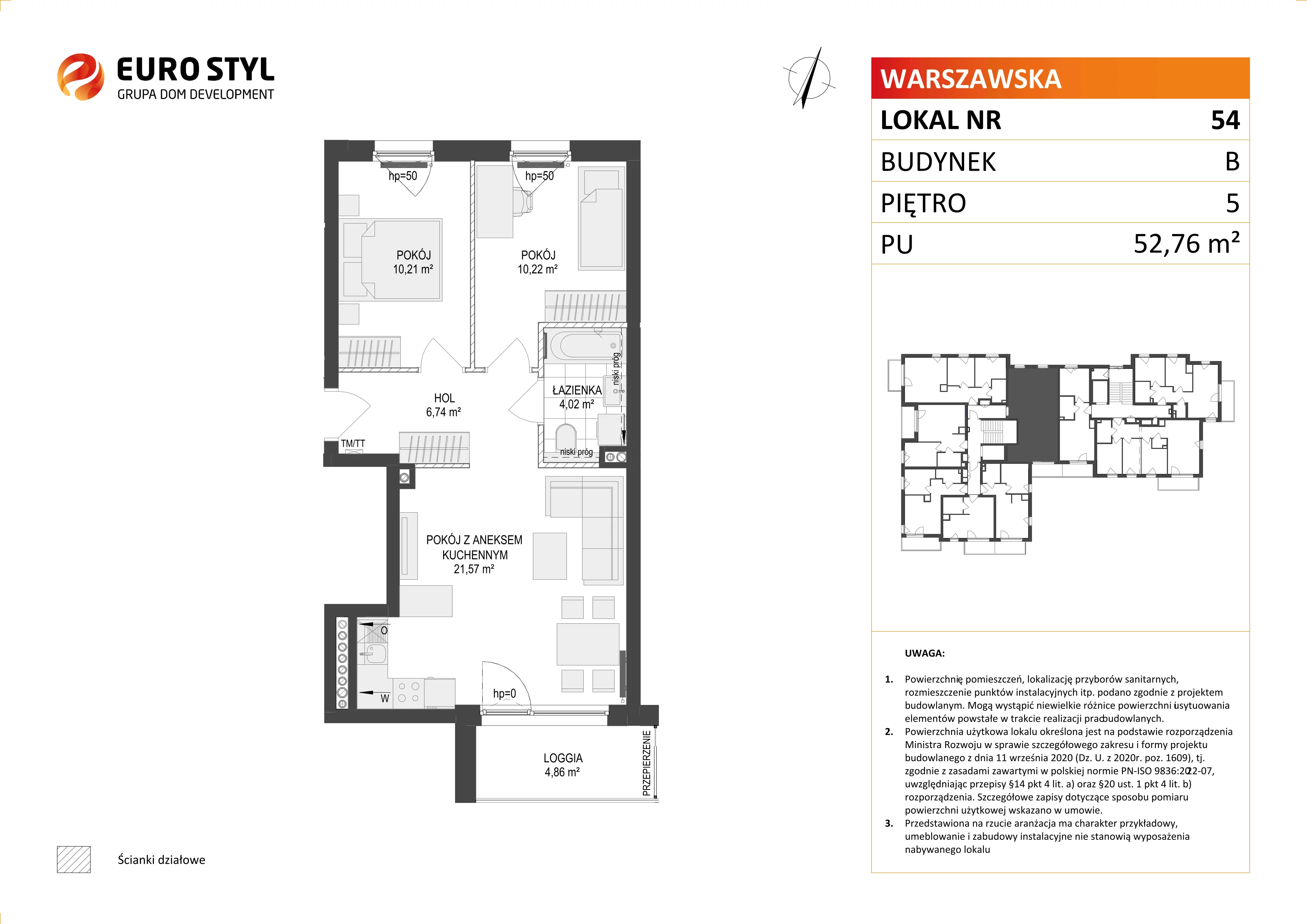 3 pokoje, mieszkanie 52,76 m², piętro 5, oferta nr B/54, Osiedle Warszawska - etap III, Gdańsk, Ujeścisko-Łostowice, Ujeścisko, ul. Warszawska