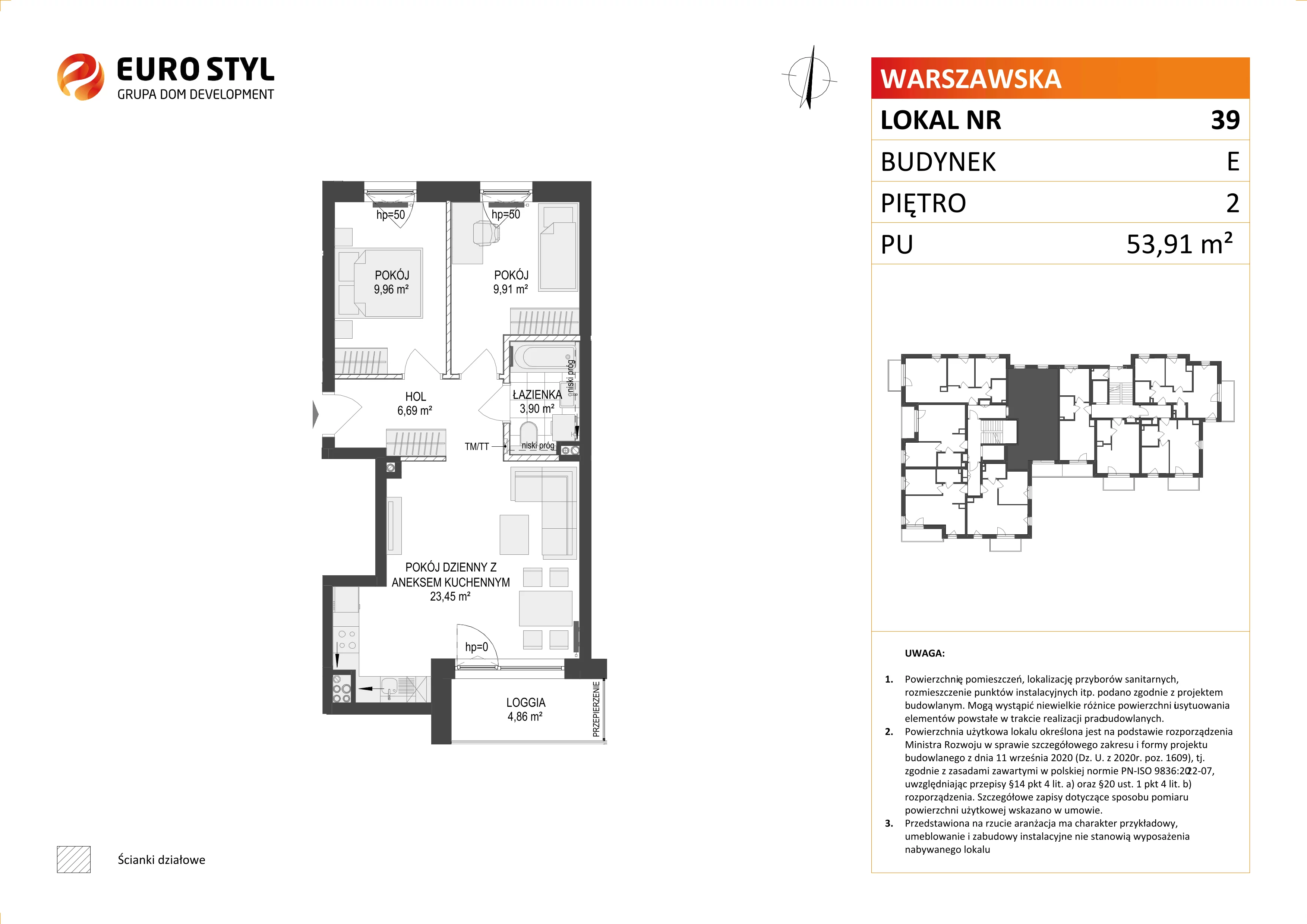 3 pokoje, mieszkanie 53,91 m², piętro 2, oferta nr E/39, Osiedle Warszawska, Gdańsk, Ujeścisko-Łostowice, Ujeścisko, ul. Warszawska