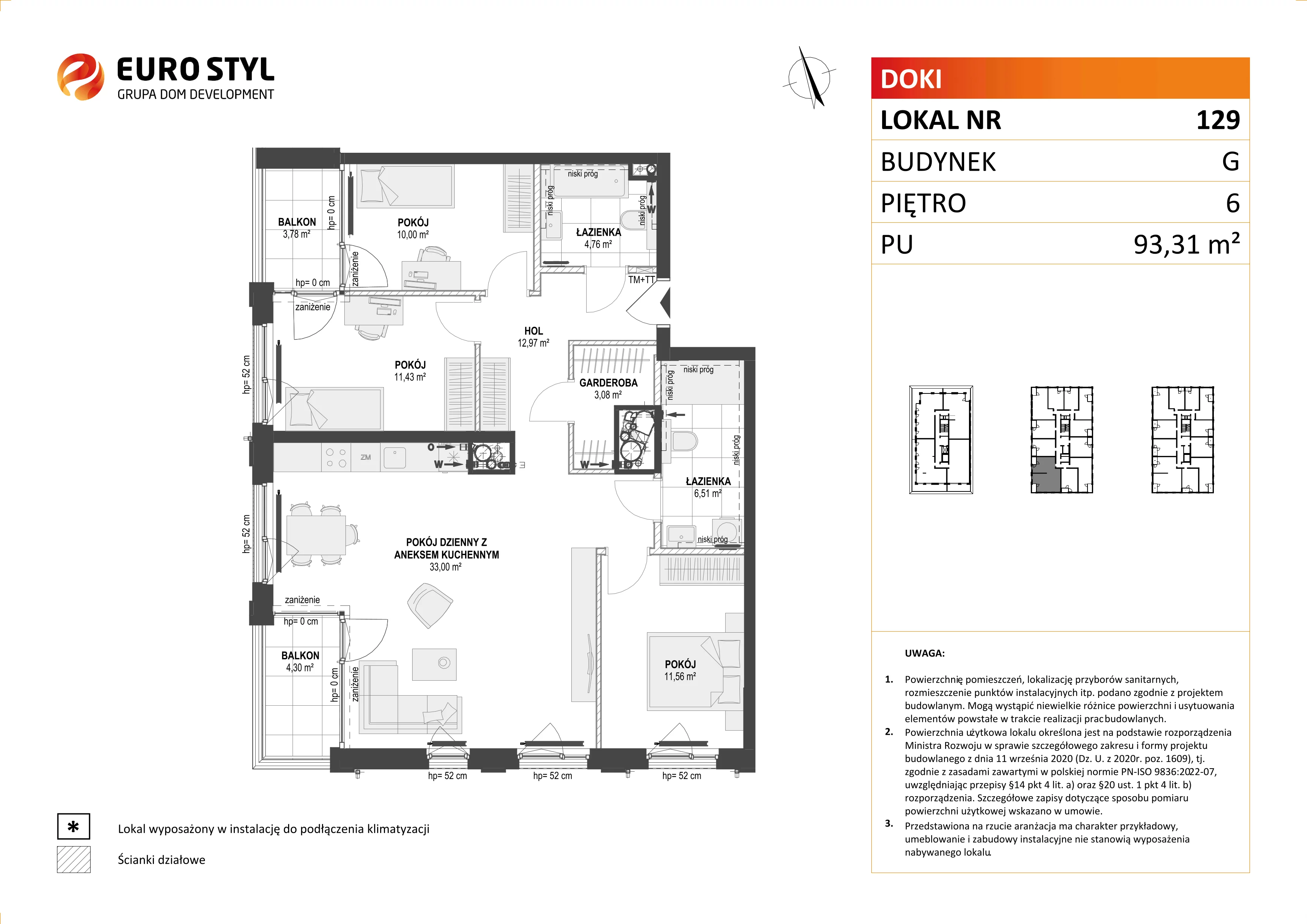 Mieszkanie 93,31 m², piętro 6, oferta nr G/129, DOKI Living - etap II, Gdańsk, Śródmieście, ul. Aleja Doki