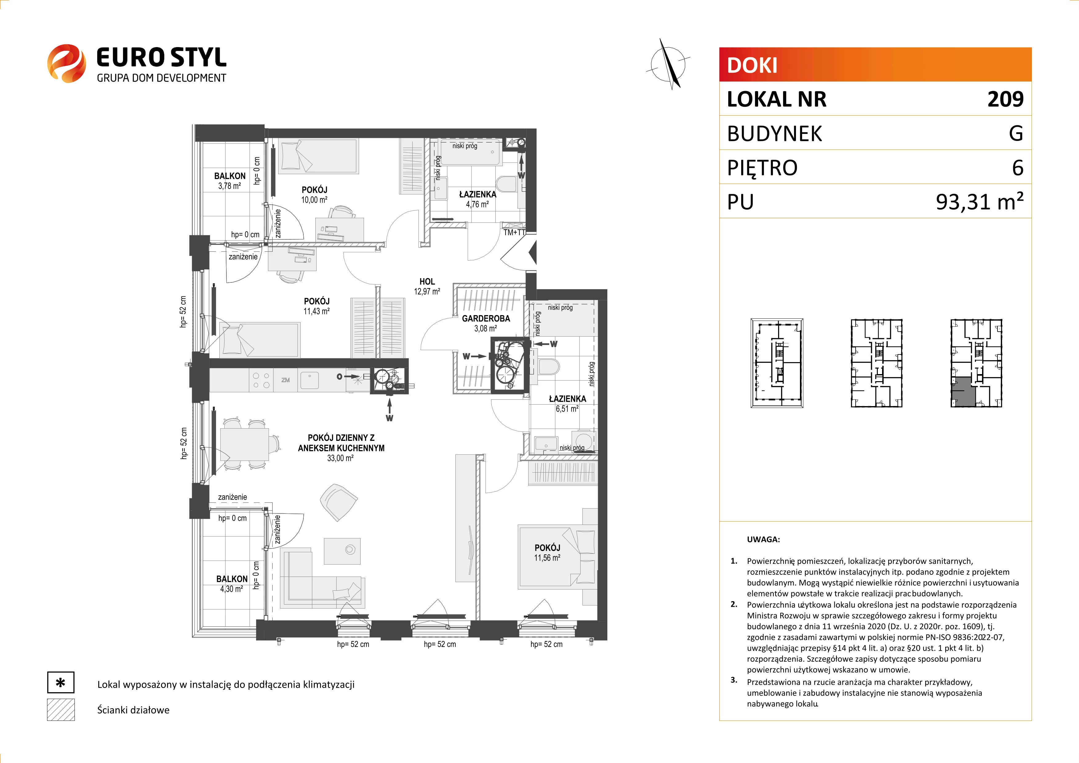 Mieszkanie 93,31 m², piętro 6, oferta nr G/209, DOKI Living - etap II, Gdańsk, Śródmieście, ul. Aleja Doki