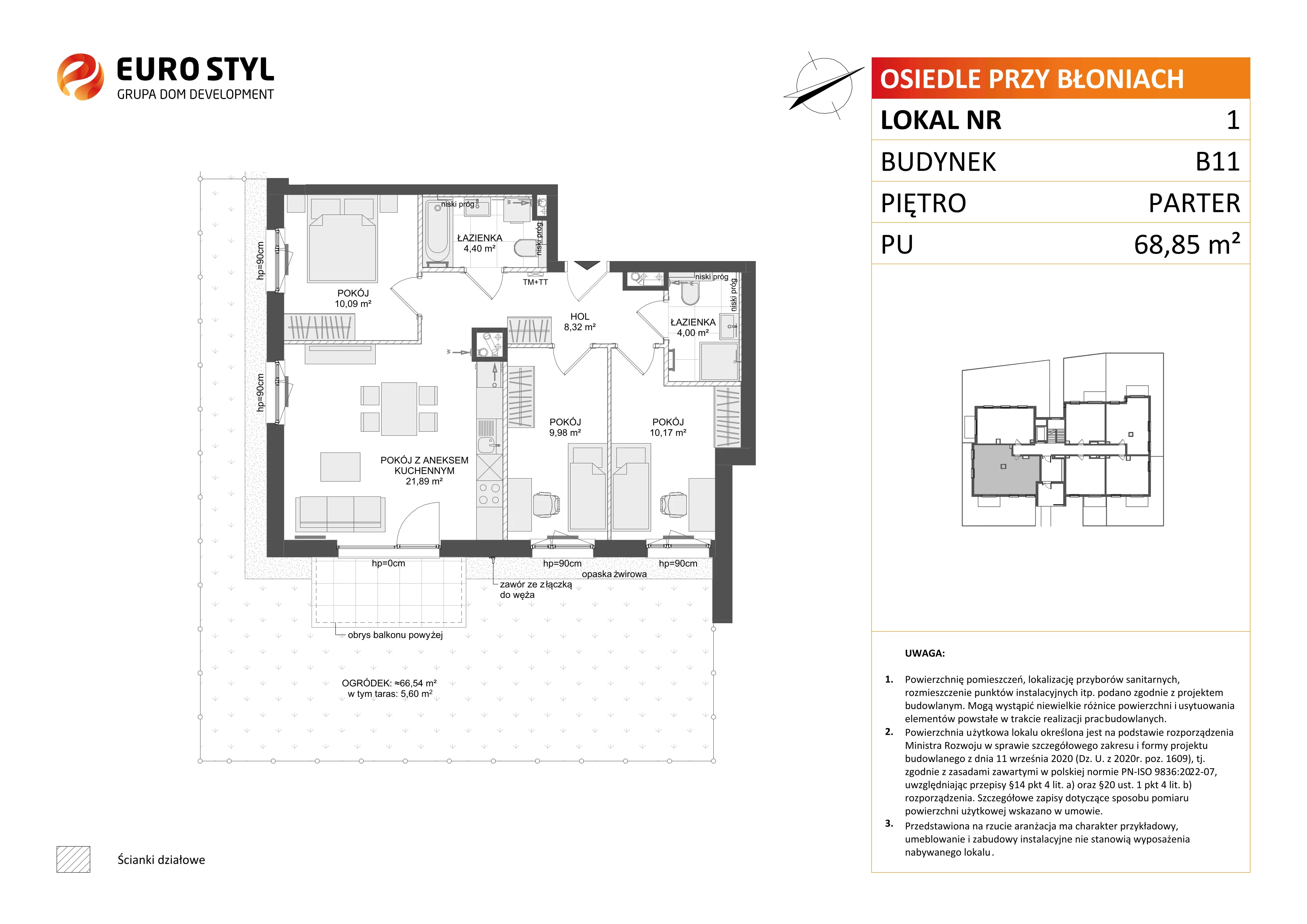 4 pokoje, mieszkanie 68,85 m², parter, oferta nr B11/1, Osiedle przy Błoniach 3 - etap IV, Rumia, Janowo, ul. Błoń Janowskich 