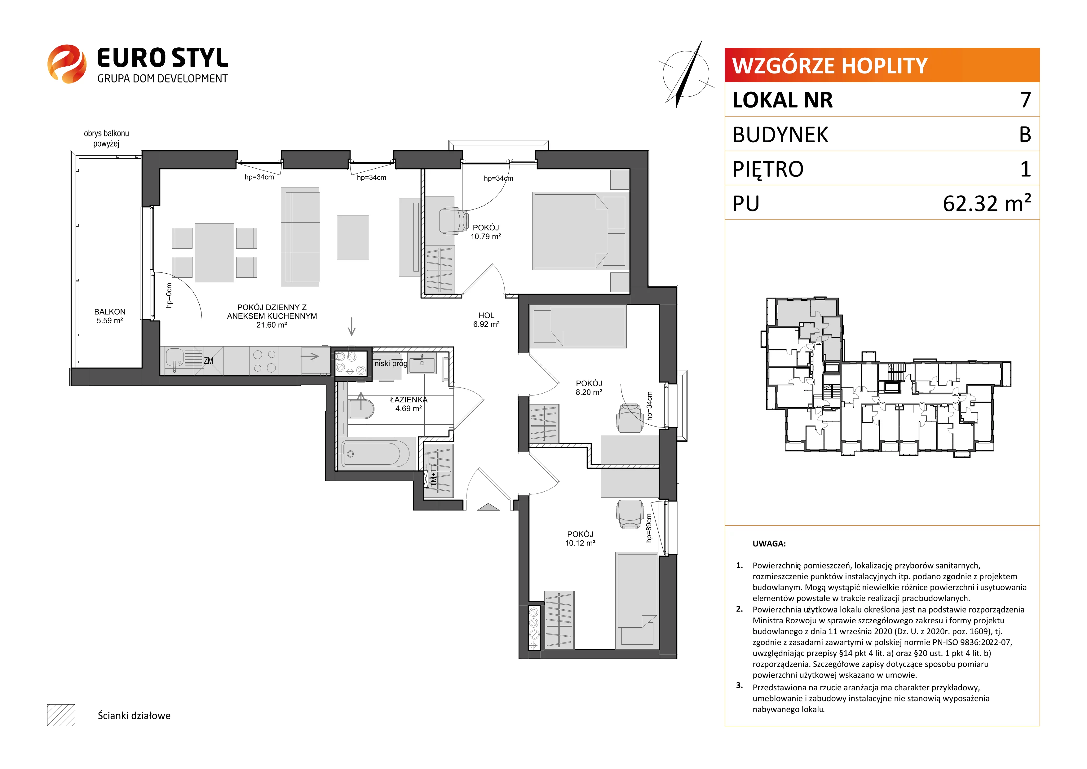 Mieszkanie 62,32 m², piętro 1, oferta nr B/7, Wzgórze Hoplity etap II, Gdańsk, Ujeścisko-Łostowice, Ujeścisko, ul. Kartuska-idx