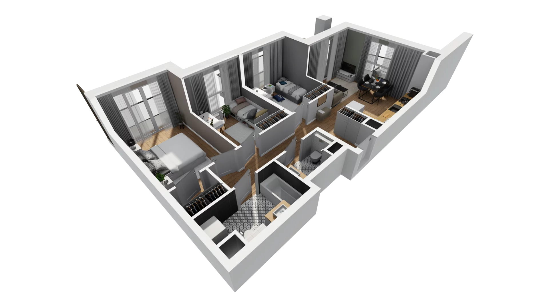 4 pokoje, mieszkanie 65,38 m², piętro 5, oferta nr F/61, Osiedle Synteza bud. E, F, Gdańsk, Piecki-Migowo, Morena, ul. Lema