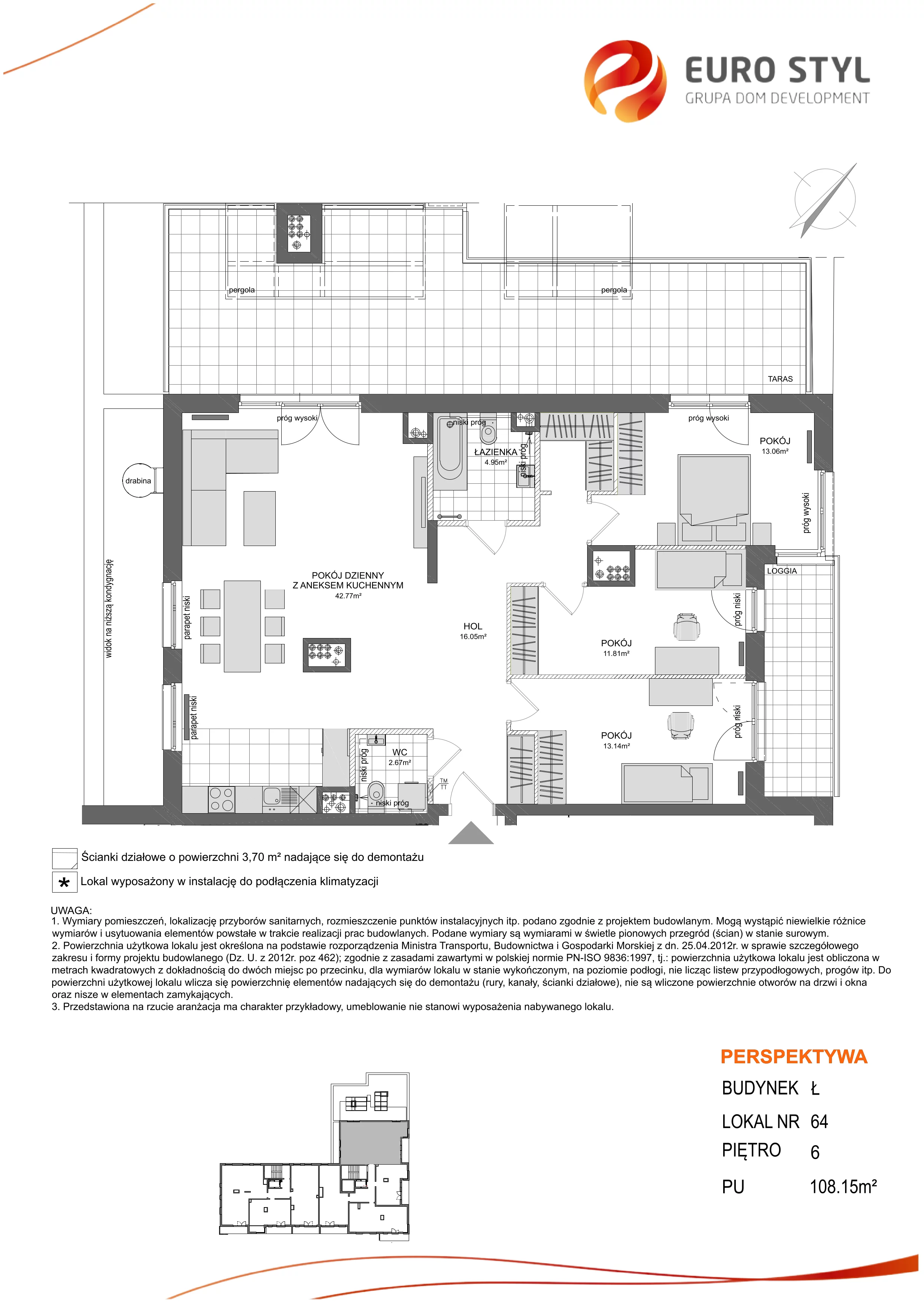 4 pokoje, mieszkanie 108,15 m², piętro 6, oferta nr Ł/64, Perspektywa, Gdańsk, Siedlce, ul. Powstańców Warszawskich