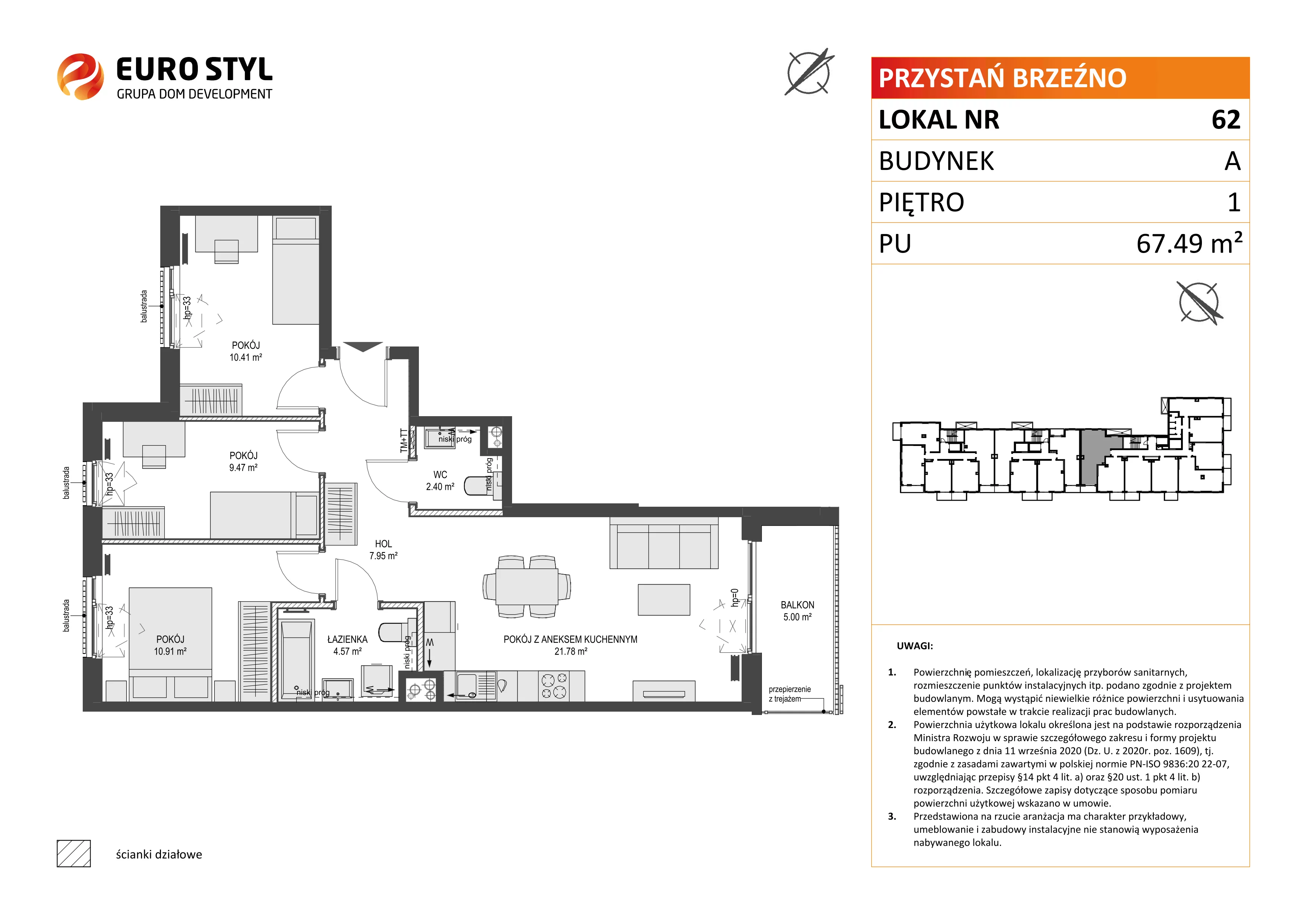 4 pokoje, mieszkanie 67,49 m², piętro 1, oferta nr A/62, Przystań Brzeźno, Gdańsk, Brzeźno, ul. Uczniowska