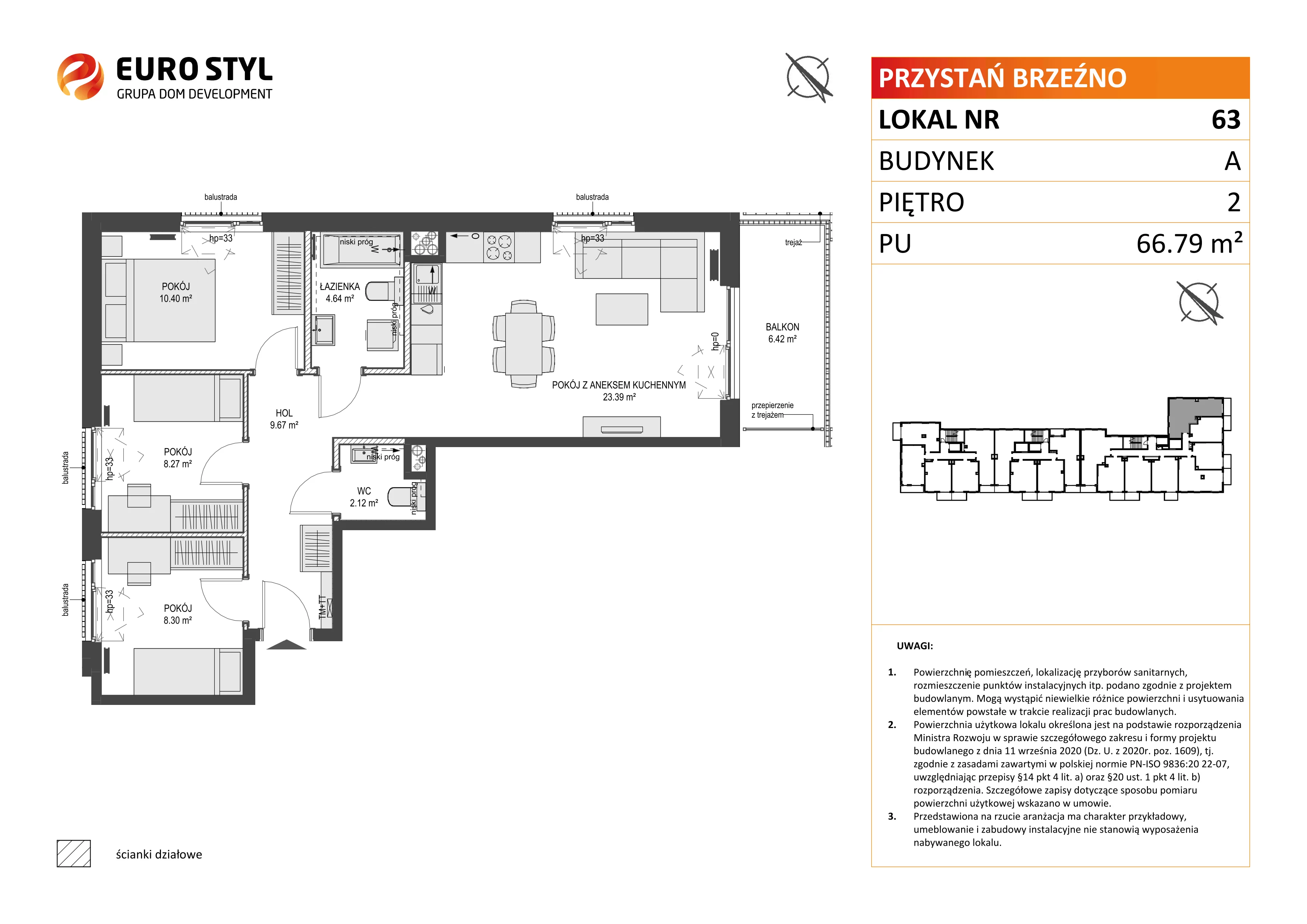 4 pokoje, mieszkanie 66,79 m², piętro 2, oferta nr A/63, Przystań Brzeźno, Gdańsk, Brzeźno, ul. Uczniowska