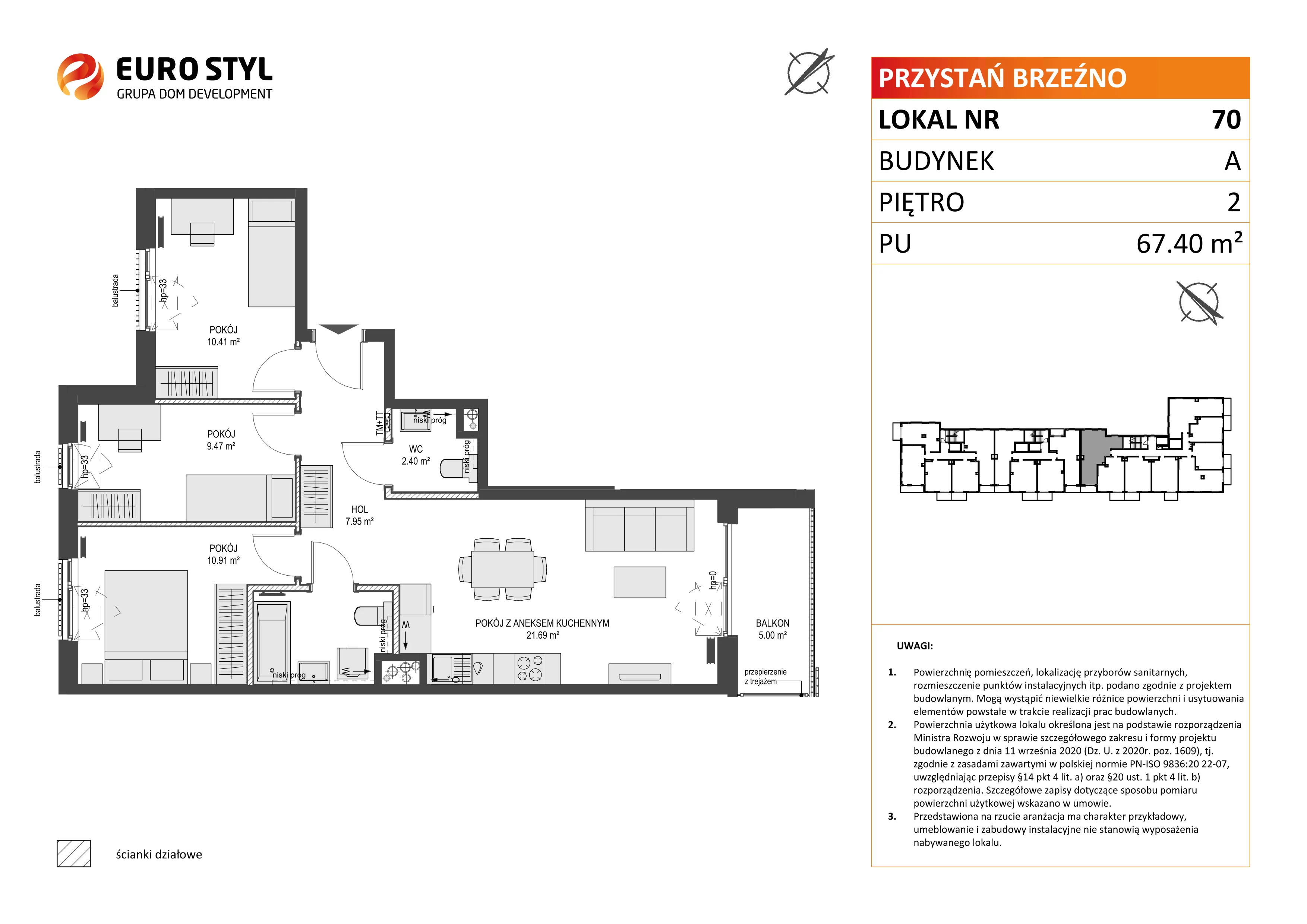 4 pokoje, mieszkanie 67,40 m², piętro 2, oferta nr A/70, Przystań Brzeźno, Gdańsk, Brzeźno, ul. Uczniowska