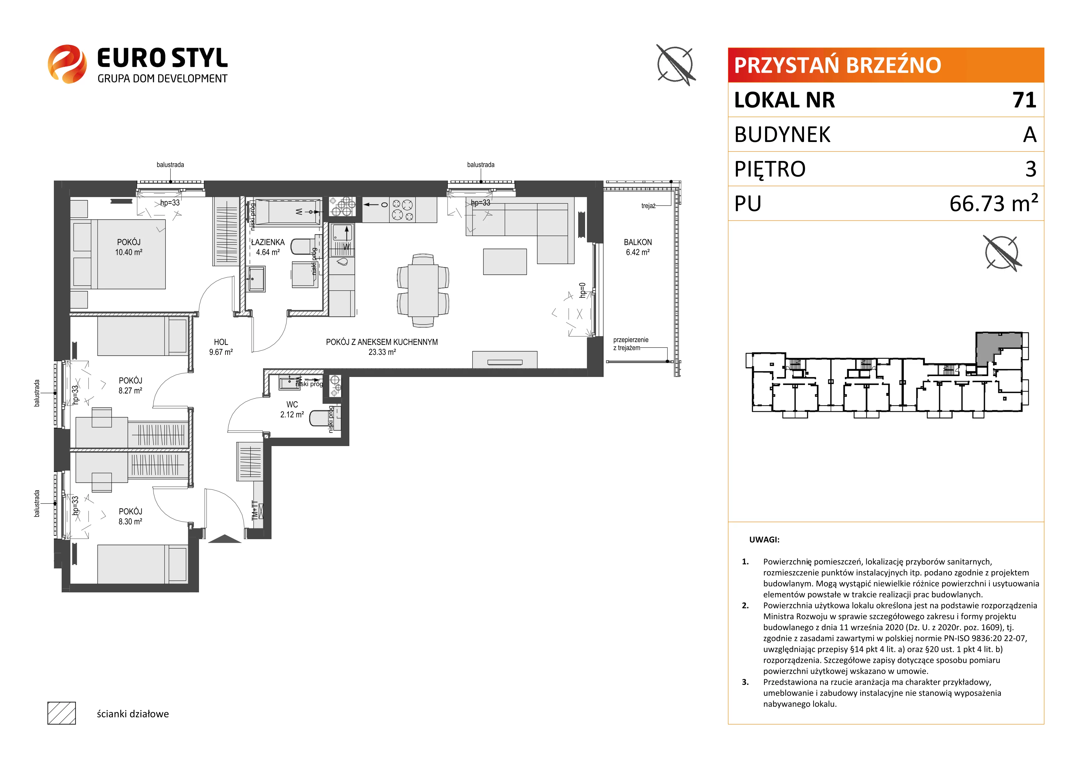 4 pokoje, mieszkanie 66,73 m², piętro 3, oferta nr A/71, Przystań Brzeźno, Gdańsk, Brzeźno, ul. Uczniowska
