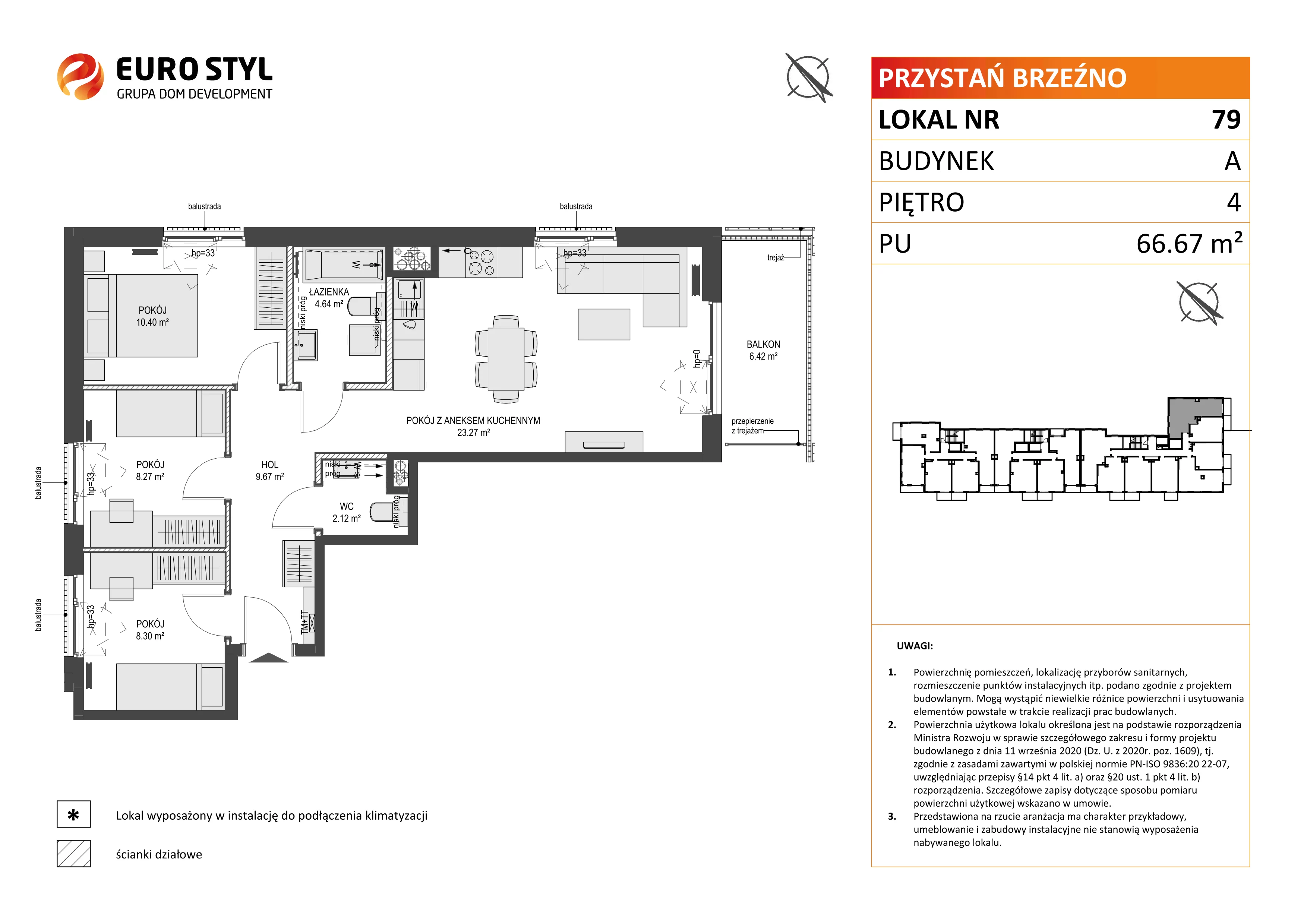 4 pokoje, mieszkanie 66,67 m², piętro 4, oferta nr A/79, Przystań Brzeźno, Gdańsk, Brzeźno, ul. Uczniowska