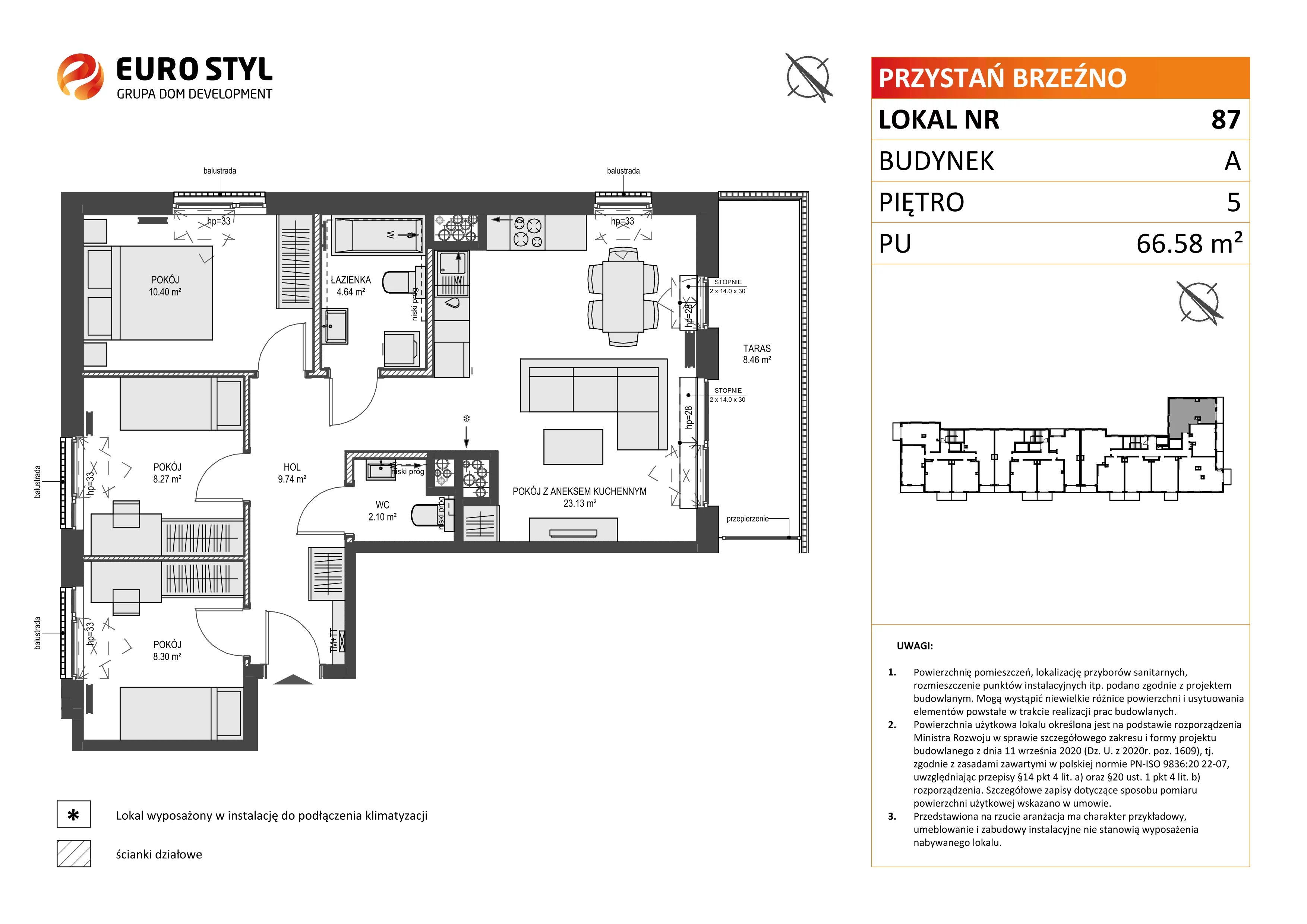 4 pokoje, mieszkanie 66,58 m², piętro 5, oferta nr A/87, Przystań Brzeźno, Gdańsk, Brzeźno, ul. Uczniowska