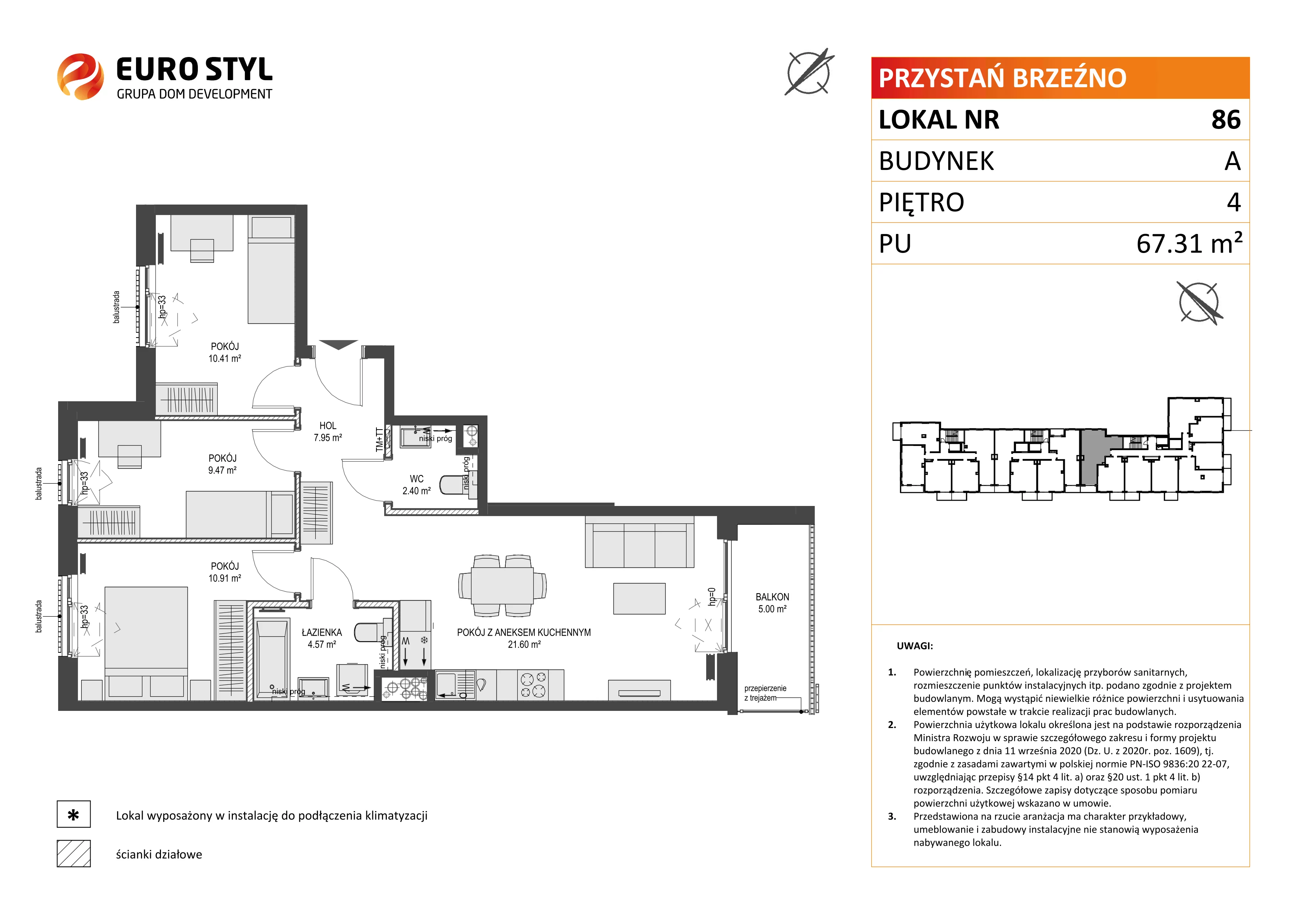 4 pokoje, mieszkanie 67,31 m², piętro 4, oferta nr A/86, Przystań Brzeźno, Gdańsk, Brzeźno, ul. Uczniowska