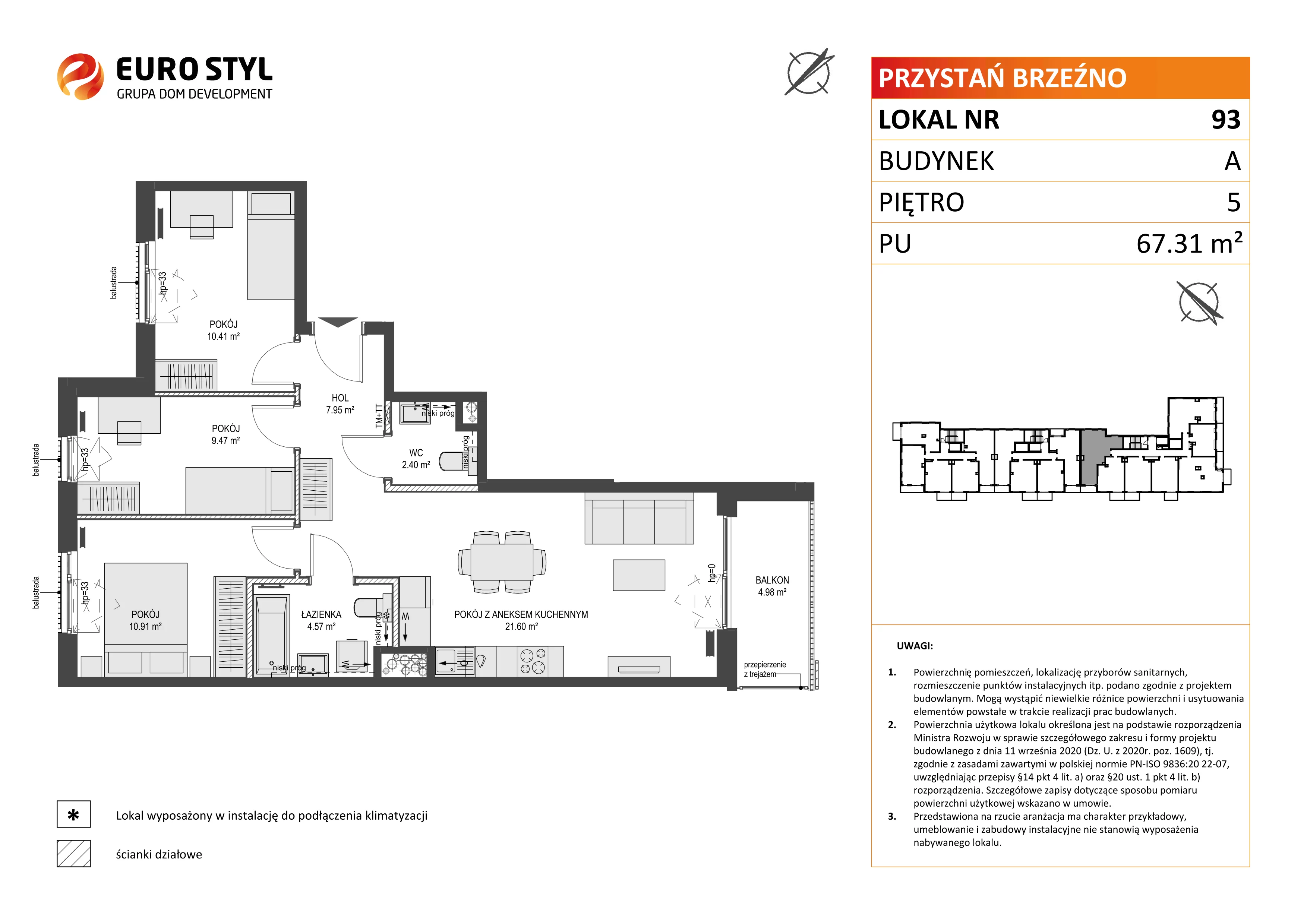 4 pokoje, mieszkanie 67,31 m², piętro 5, oferta nr A/93, Przystań Brzeźno, Gdańsk, Brzeźno, ul. Uczniowska