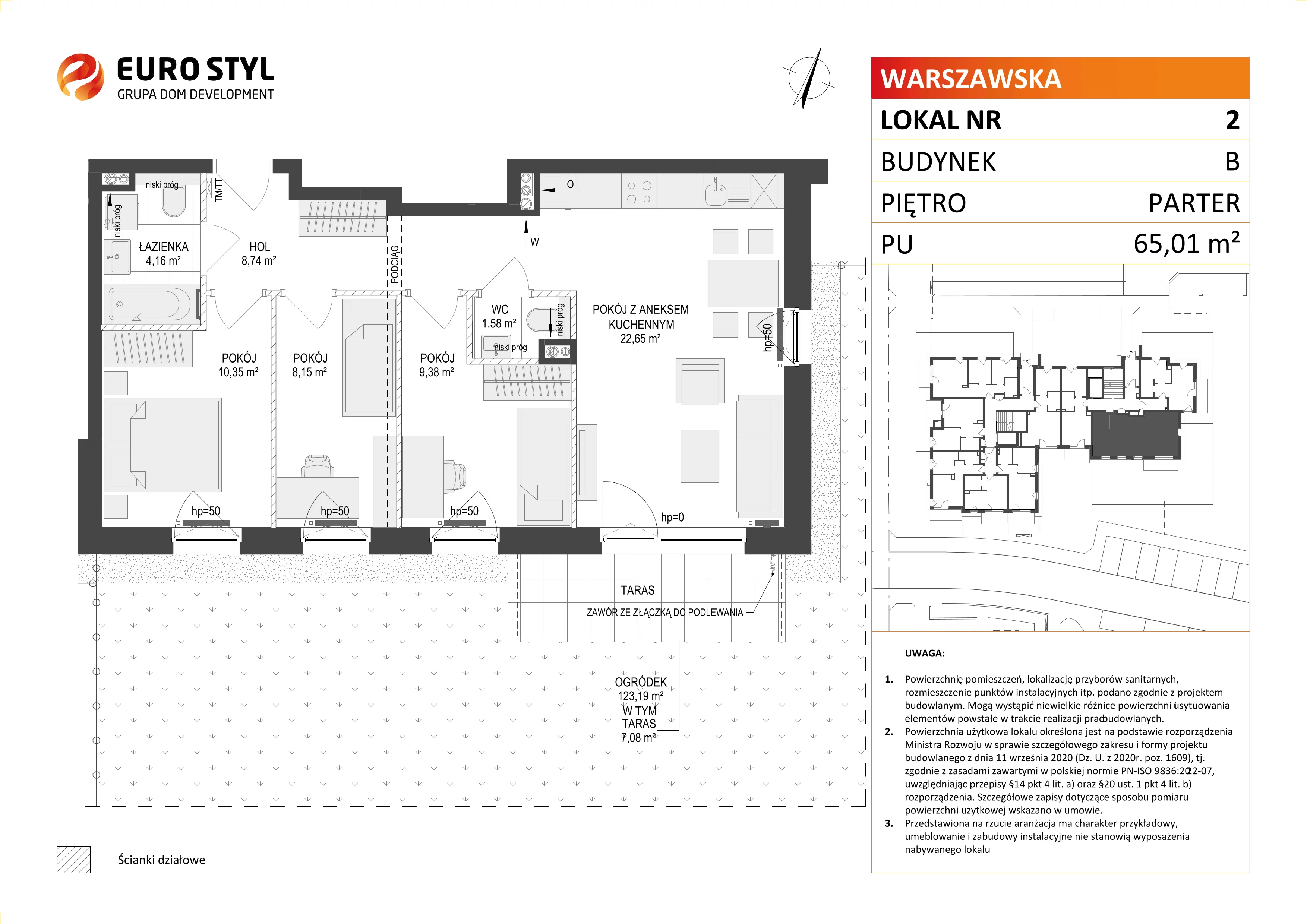 4 pokoje, mieszkanie 65,01 m², parter, oferta nr B/2, Osiedle Warszawska - etap III, Gdańsk, Ujeścisko-Łostowice, Ujeścisko, ul. Warszawska