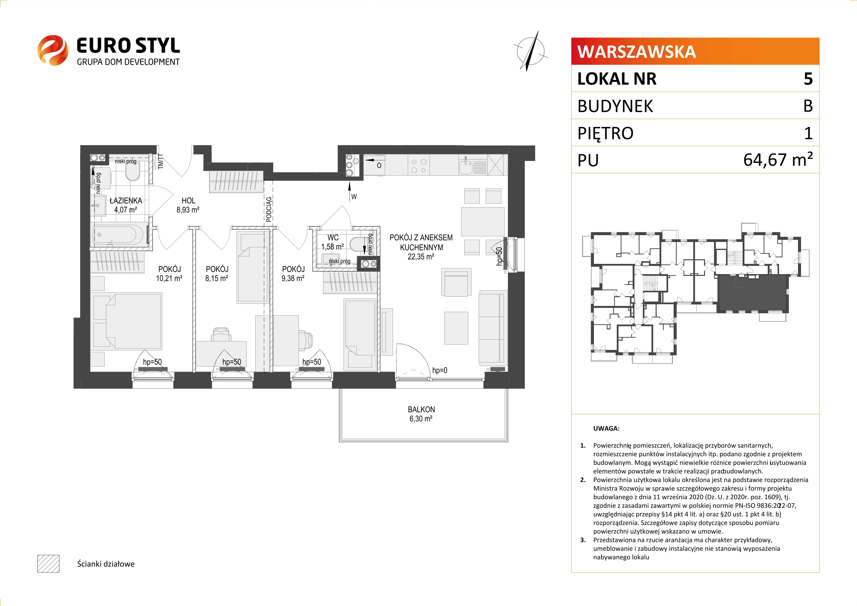 4 pokoje, mieszkanie 64,67 m², piętro 1, oferta nr B/5, Osiedle Warszawska - etap III, Gdańsk, Ujeścisko-Łostowice, Ujeścisko, ul. Warszawska