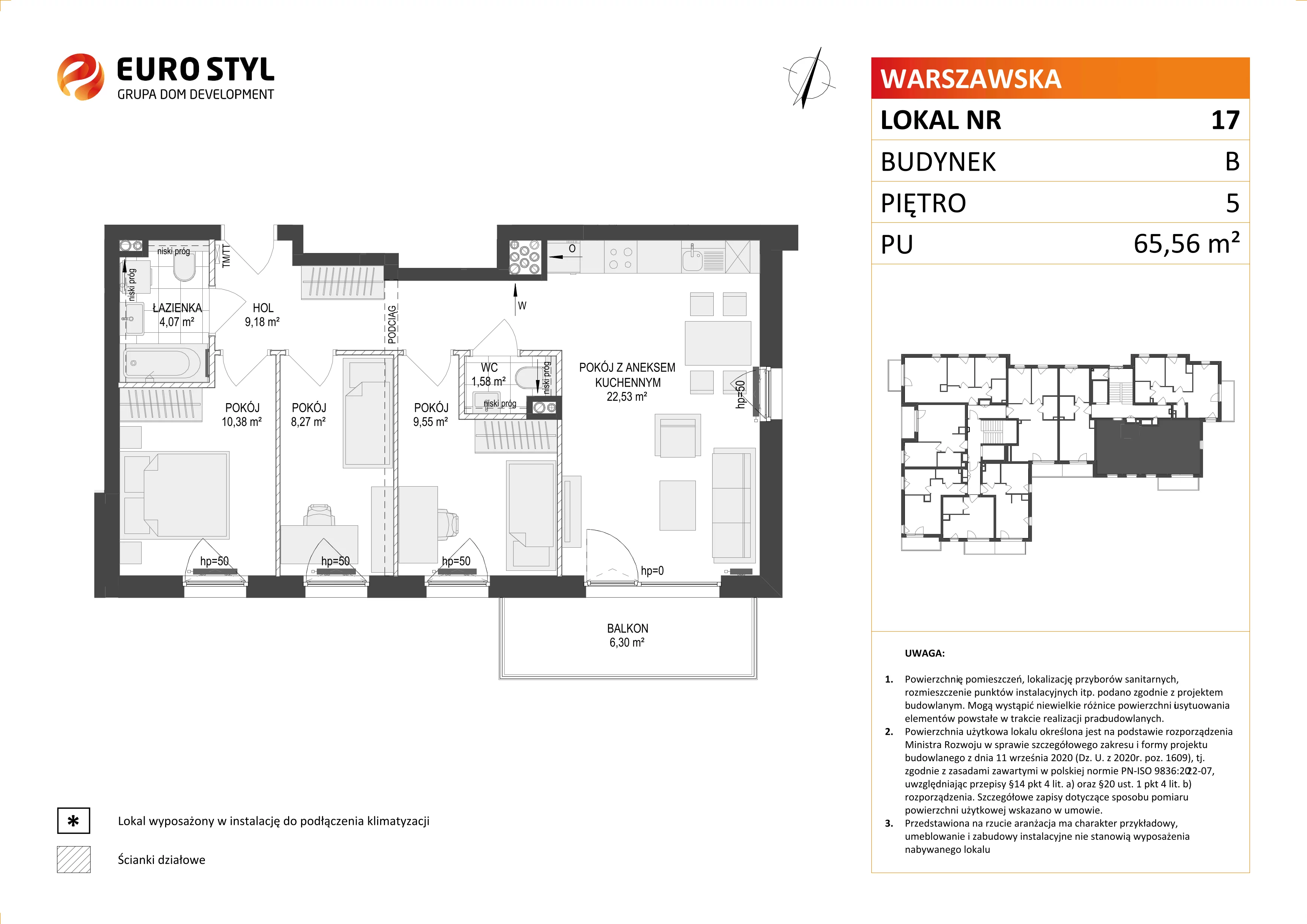 4 pokoje, mieszkanie 65,56 m², piętro 5, oferta nr B/17, Osiedle Warszawska - etap III, Gdańsk, Ujeścisko-Łostowice, Ujeścisko, ul. Warszawska